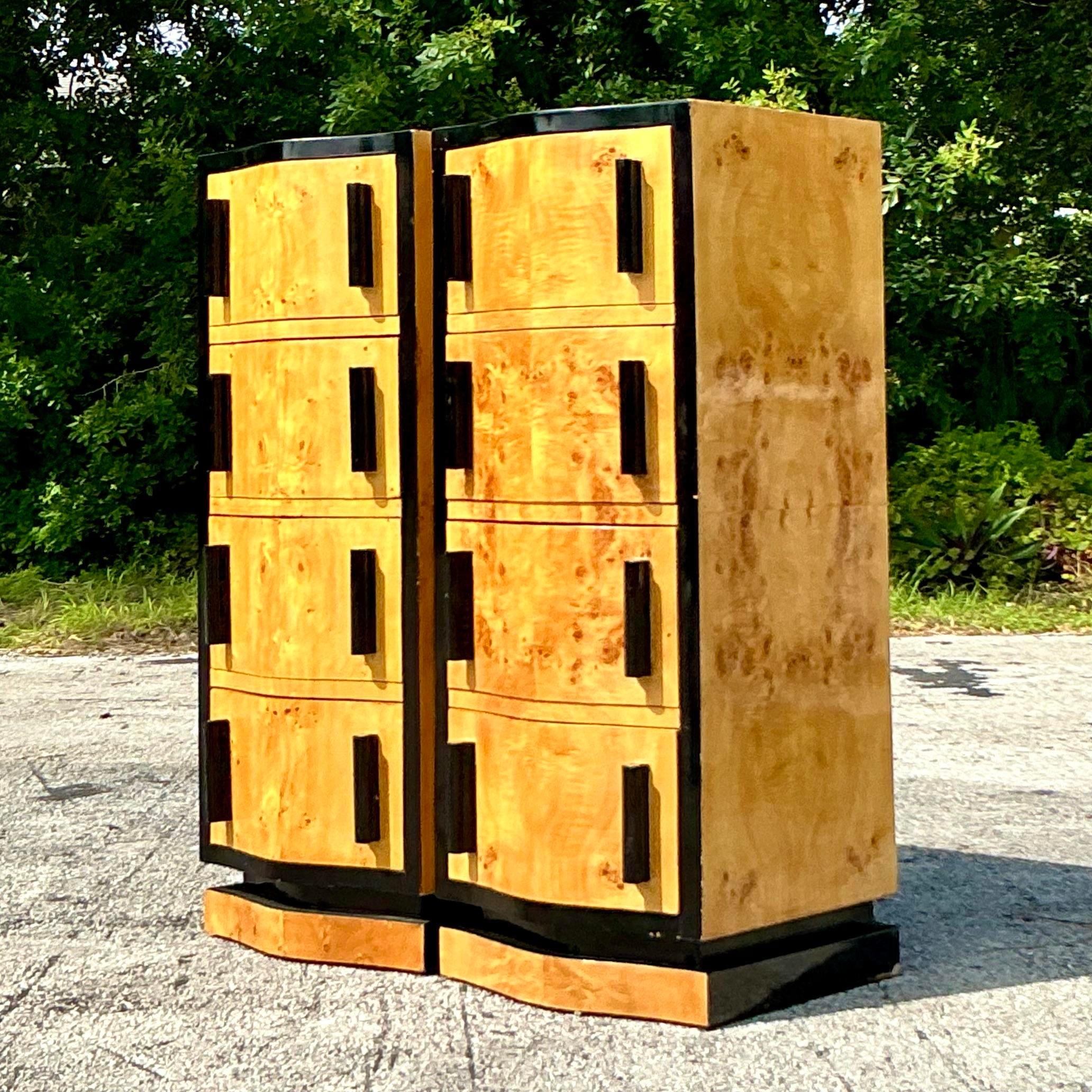 20th Century Vintage Boho Italian Burl Wood Chest of Drawers - a Pair For Sale