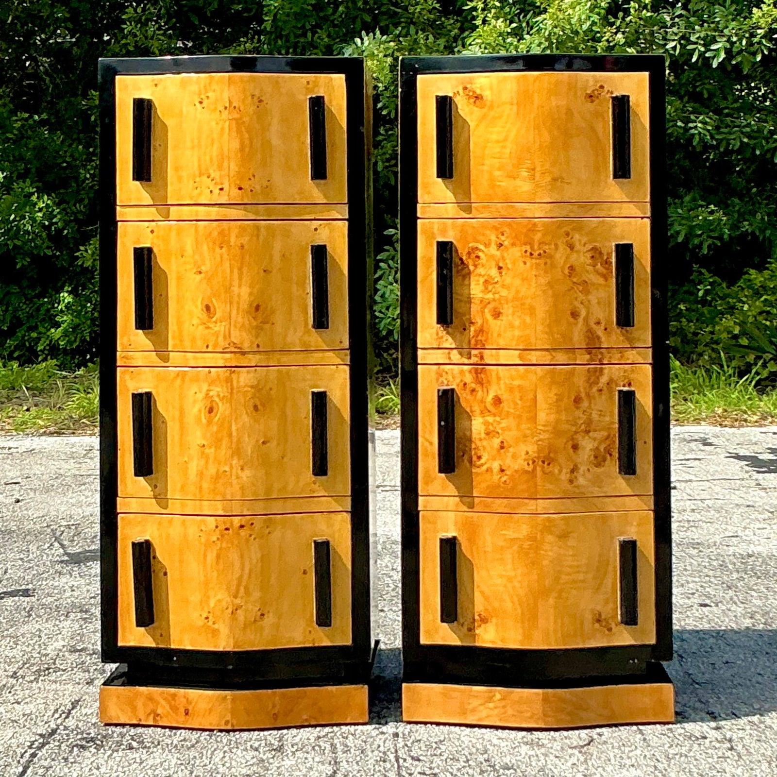 20th Century Vintage Boho Italian Burl Wood Chest of Drawers - a Pair For Sale