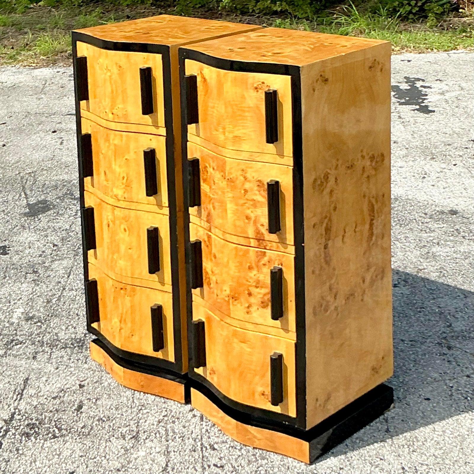 Vintage Boho Italian Burl Wood Chest of Drawers - a Pair For Sale 1