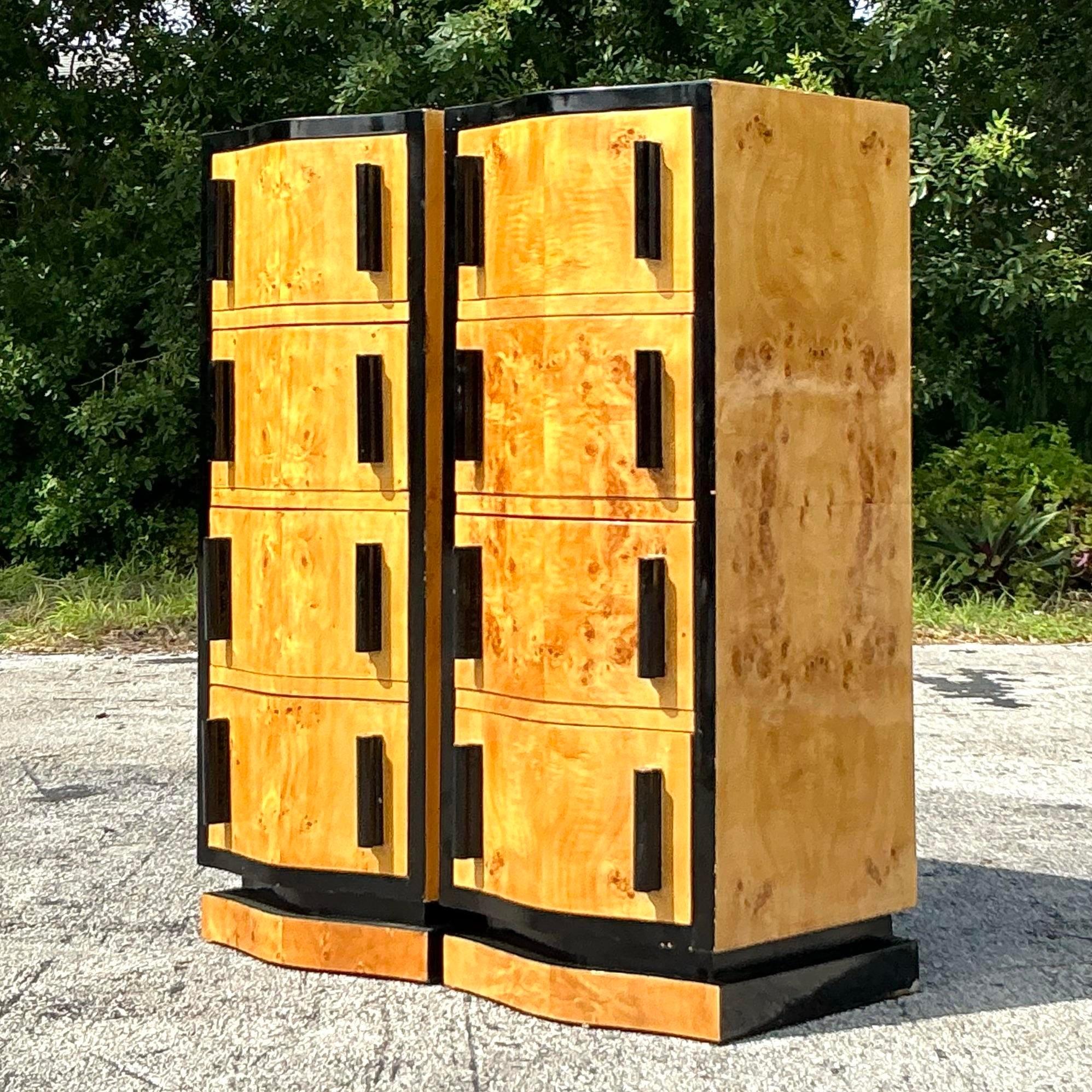 Vintage Boho Italian Burl Wood Chest of Drawers - a Pair For Sale 5