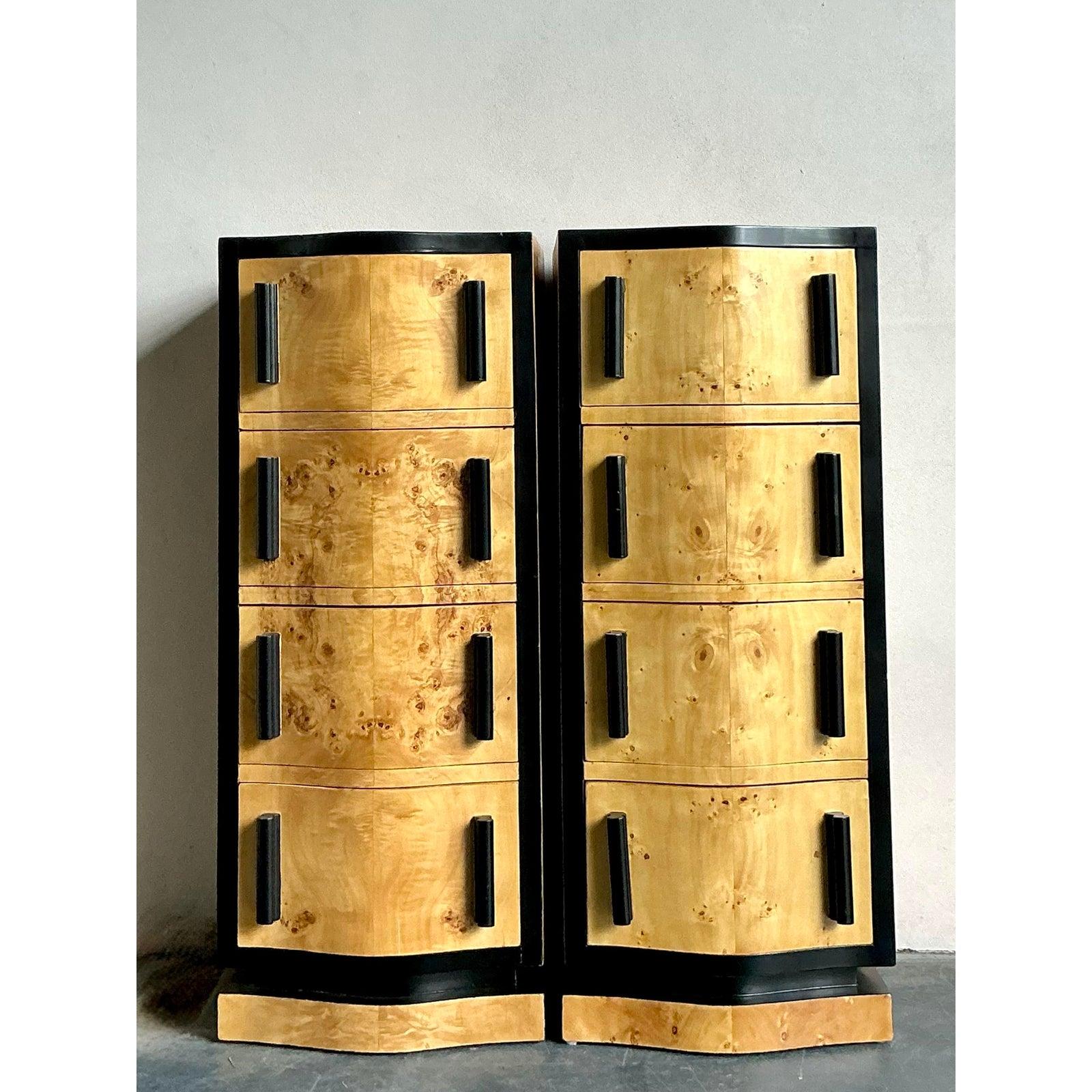 Vintage Boho Italian Burl Wood Chest of Drawers - a Pair For Sale 5