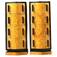 Vintage Boho Italian Burl Wood Chest of Drawers - a Pair