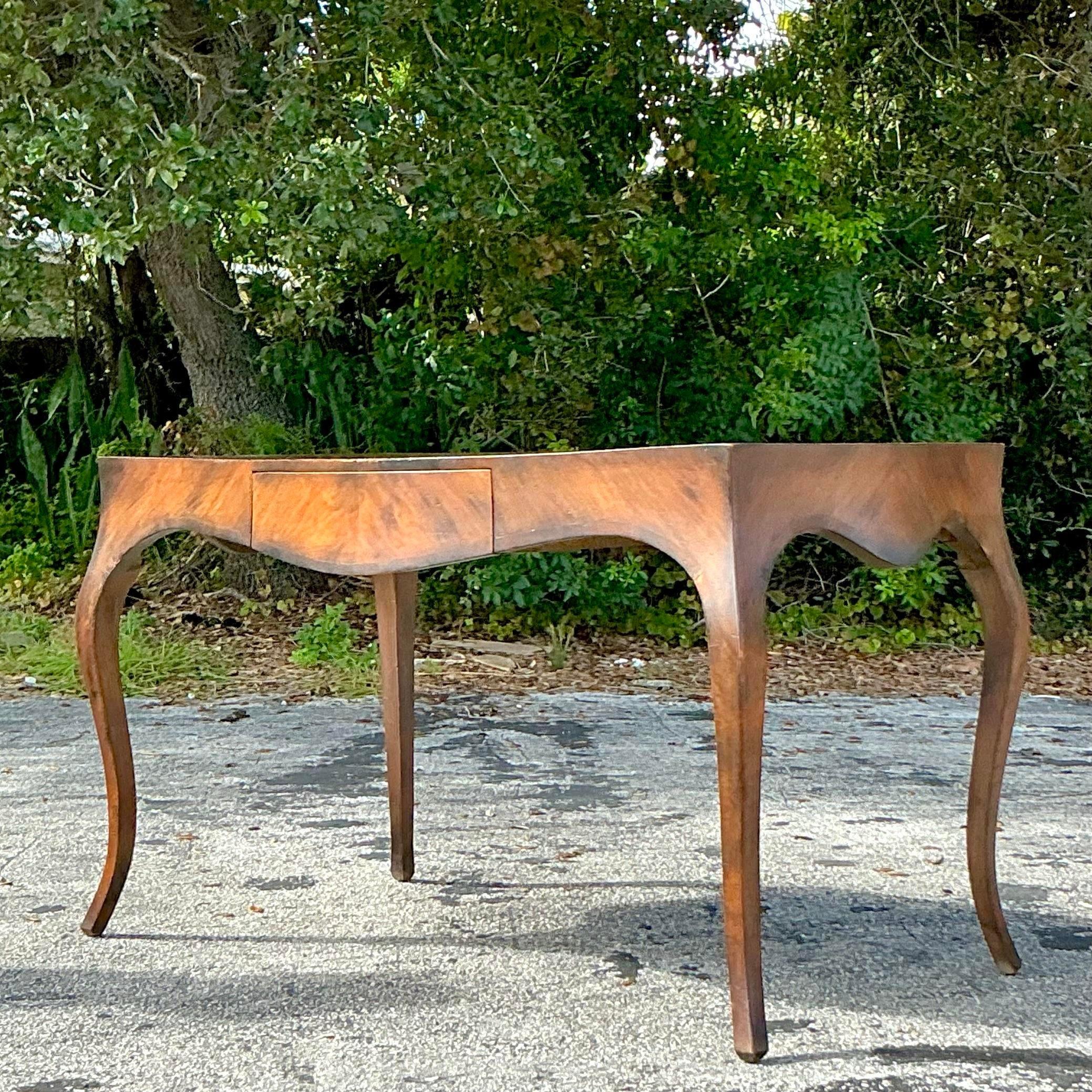 Italiano Scrivania vintage in legno di radica italiano Boho