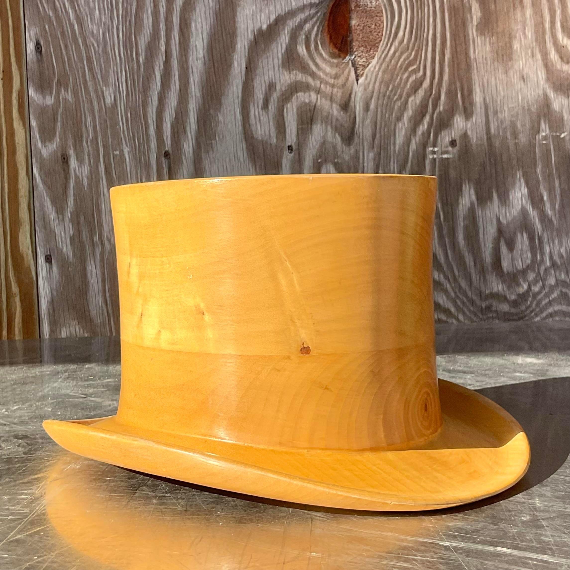 Vintage Boho Italian Carved Wood Top Hat In Good Condition For Sale In west palm beach, FL