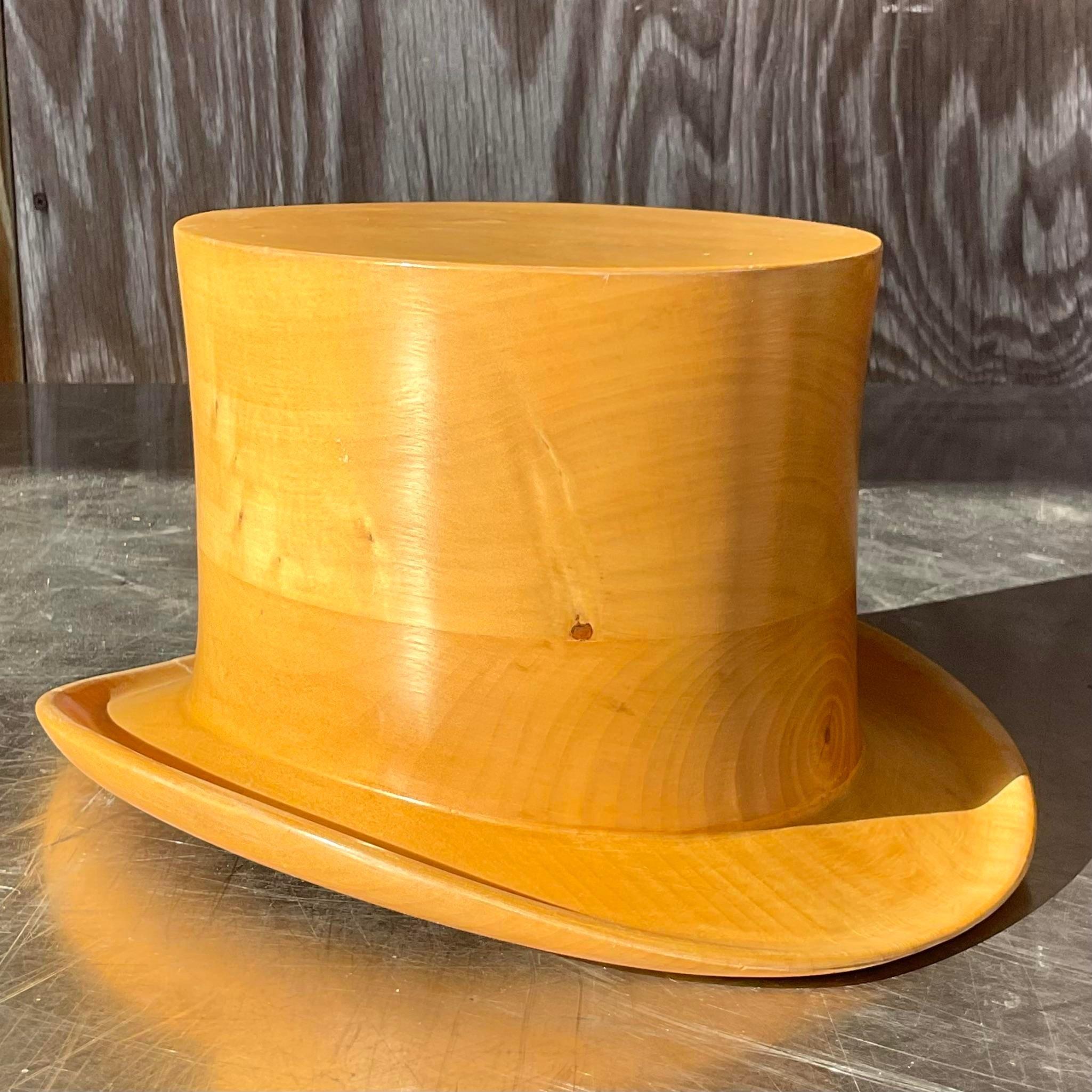 Vintage Boho Italienisch geschnitzt Wood Top Hat im Angebot 1