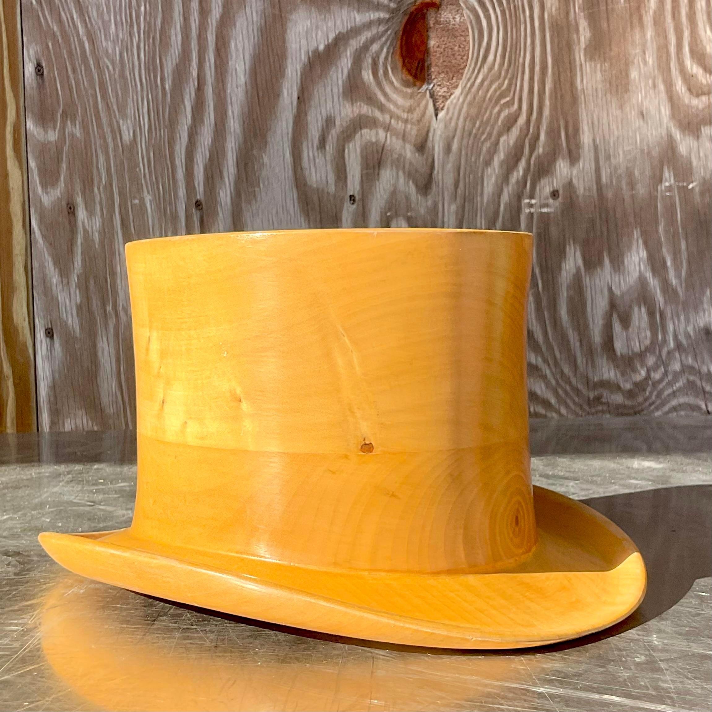 Vintage Boho Italian Carved Wood Top Hat For Sale 4