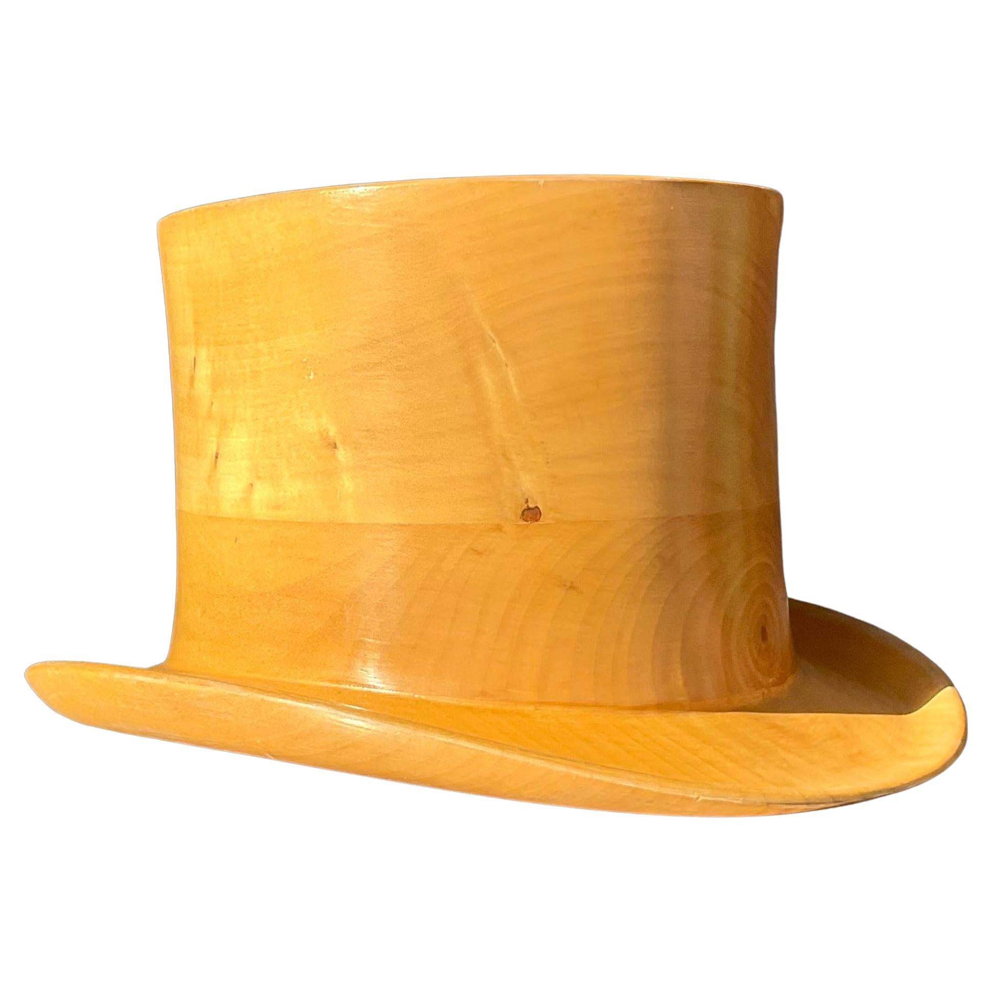 Vintage Boho Italian Carved Wood Top Hat For Sale