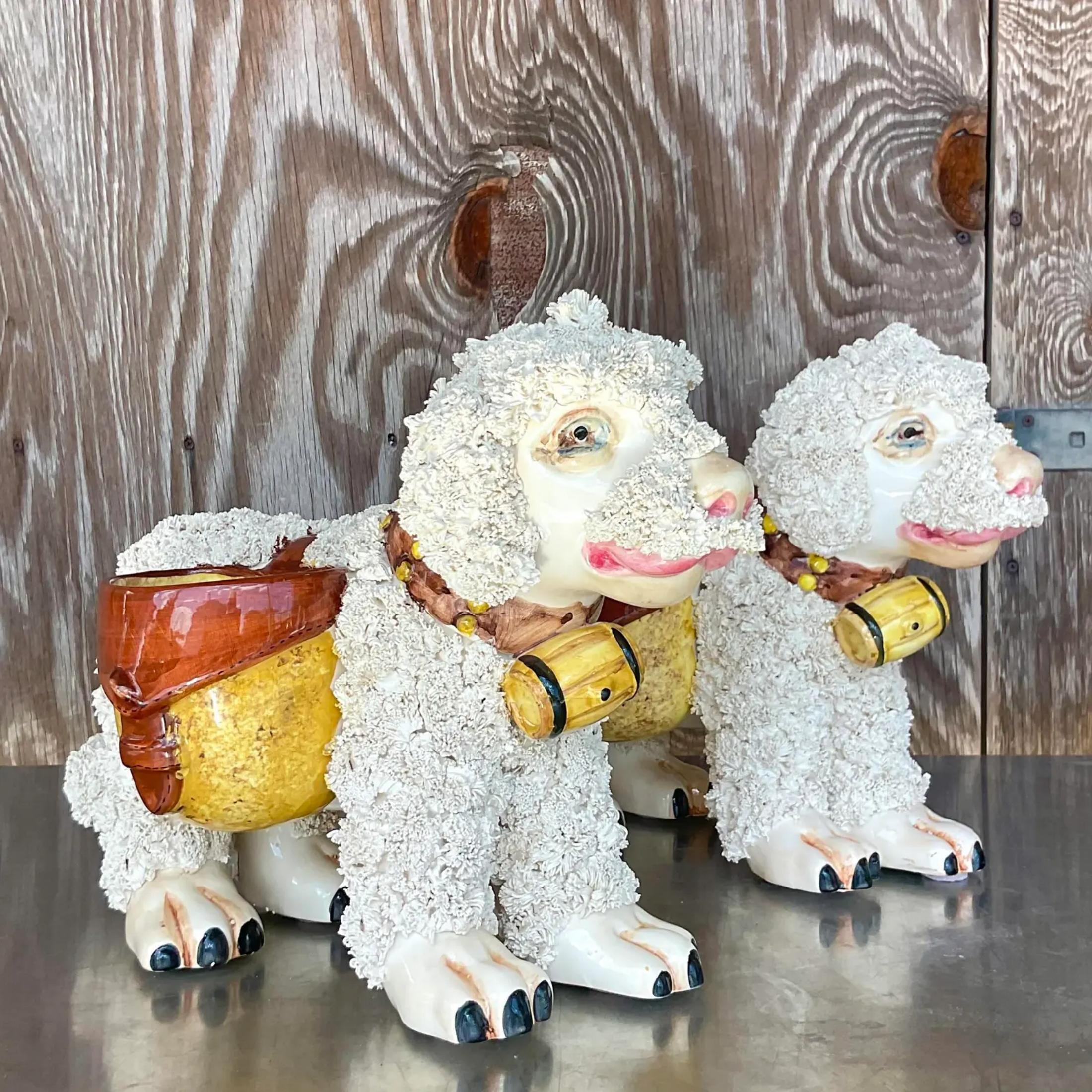 Bohemian Vintage Boho Italian Ceramic Dog Planters - a Pair