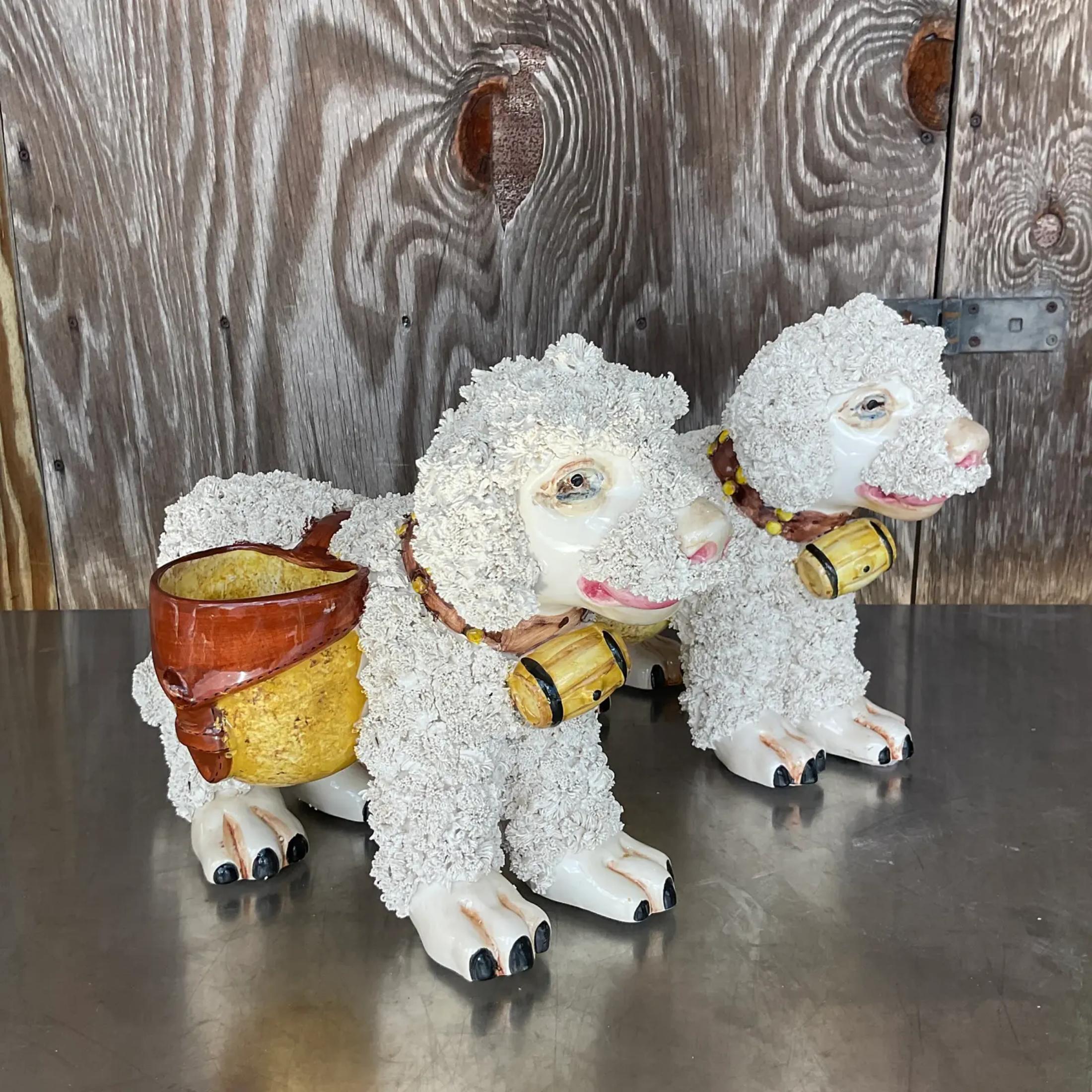 Vintage Boho Italian Ceramic Dog Planters - a Pair 1
