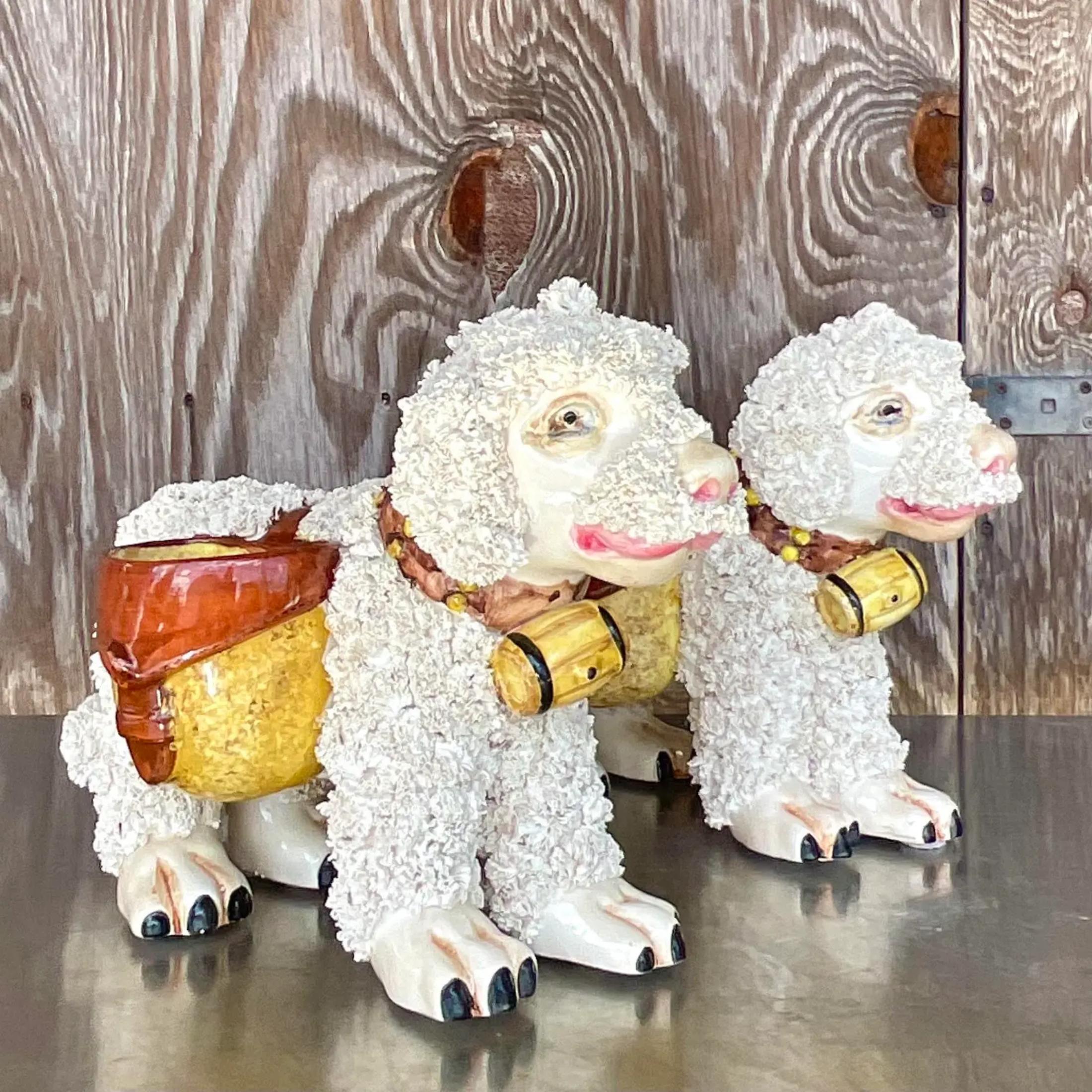 Vintage Boho Italian Ceramic Dog Planters - a Pair 2