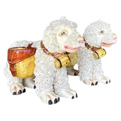 Antique Boho Italian Ceramic Dog Planters - a Pair