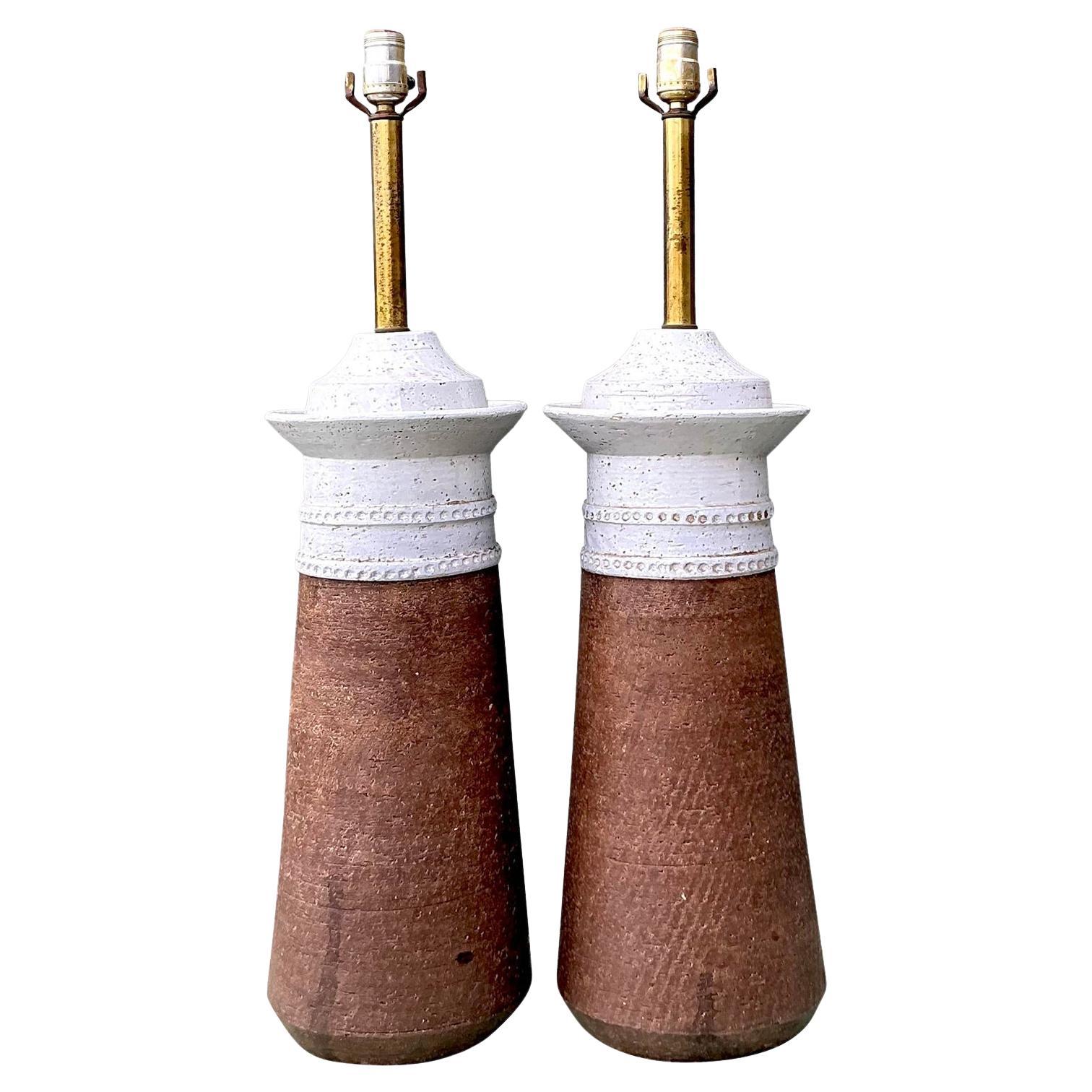 Vintage Boho Italian Ceramic Lamps After Bitossi en vente