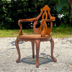 Vintage Boho Italian Fruitwood Venetian Style Cane Chair