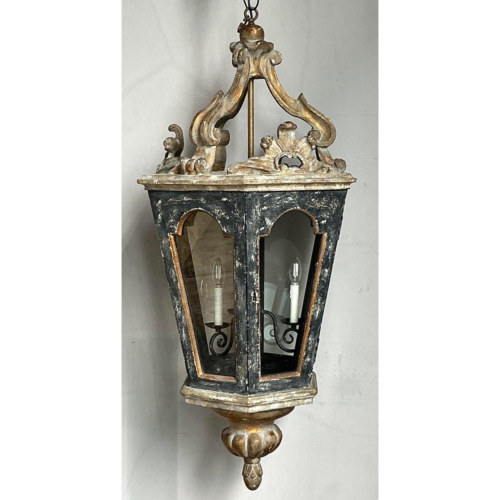 Vintage Boho Italienisch Gesso über Holz Laterne (19. Jahrhundert) im Angebot