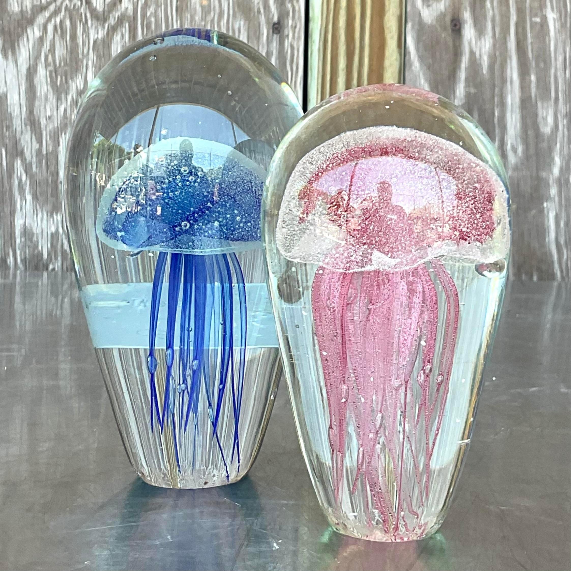 20th Century Vintage Boho Italian Glass Jellyfish After Murano - Set of 2 For Sale