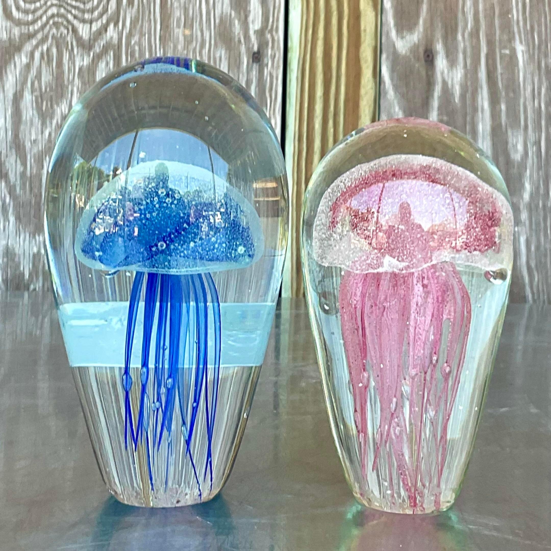 Murano Glass Vintage Boho Italian Glass Jellyfish After Murano - Set of 2 For Sale