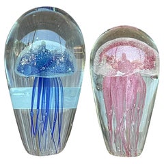 Vintage Boho Italian Glass Jellyfish After Murano - Set of 2