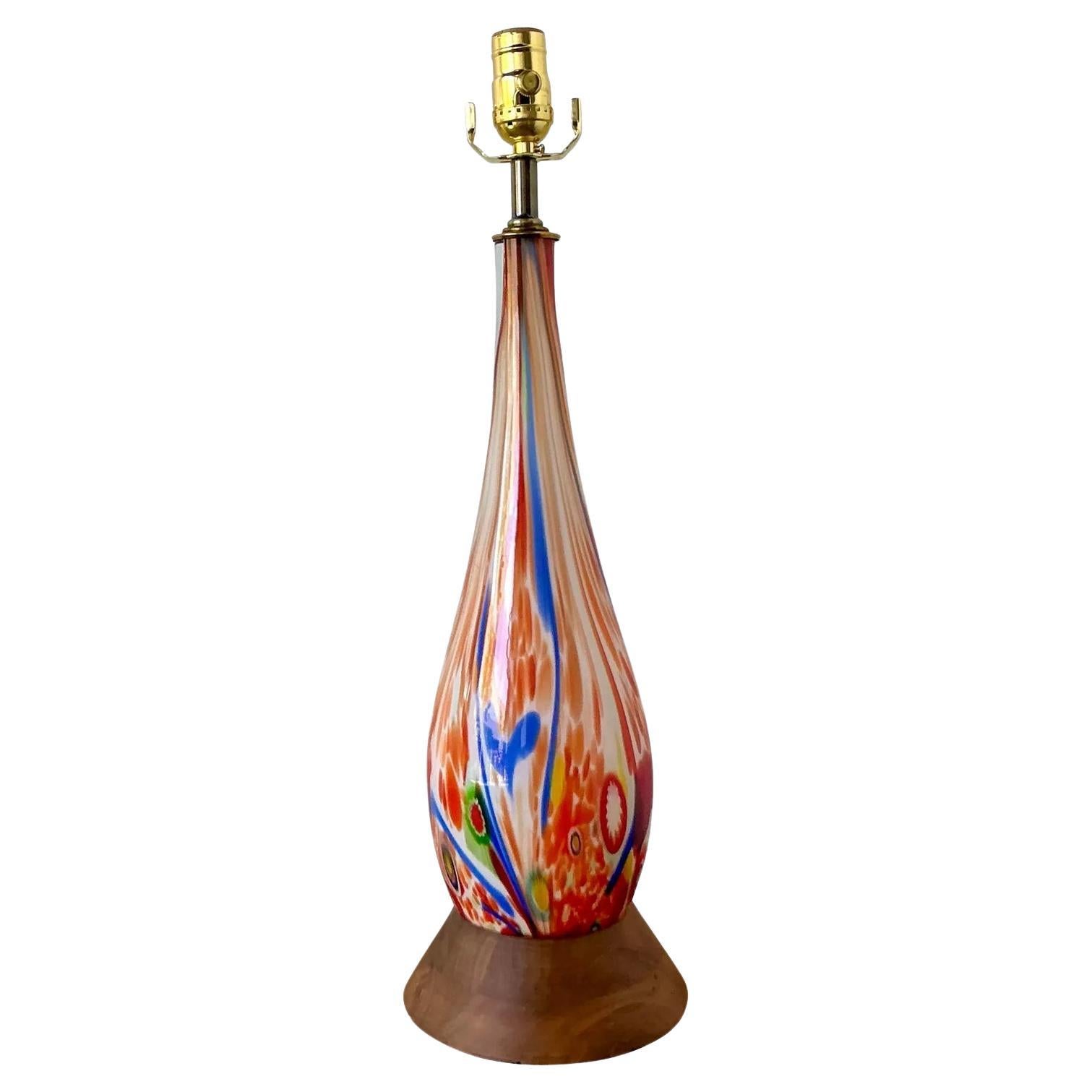 Vintage Boho Italian Glass Lamp For Sale