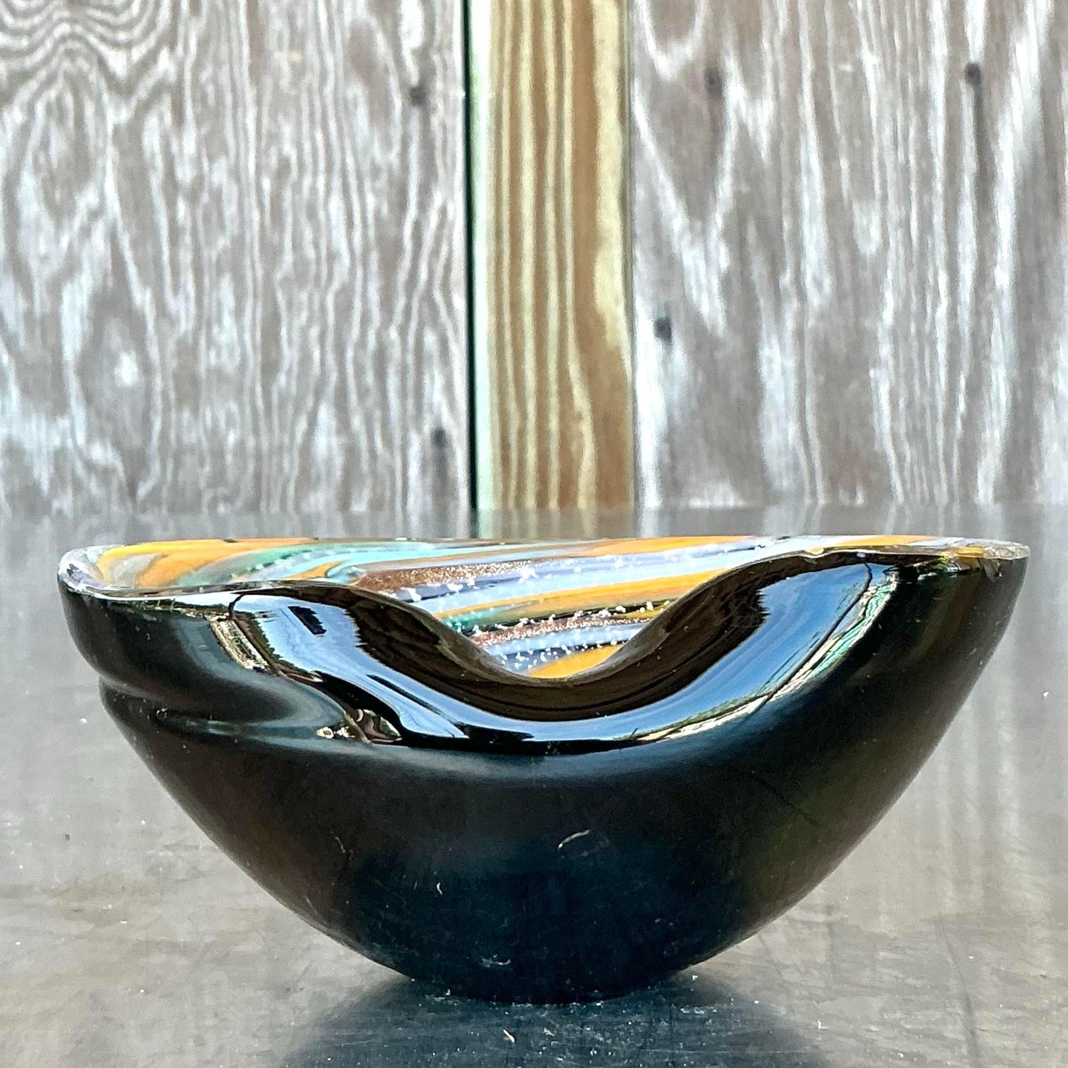 Vintage Boho Italian Glass Cuenco Remolino Después de Murano siglo XX en venta