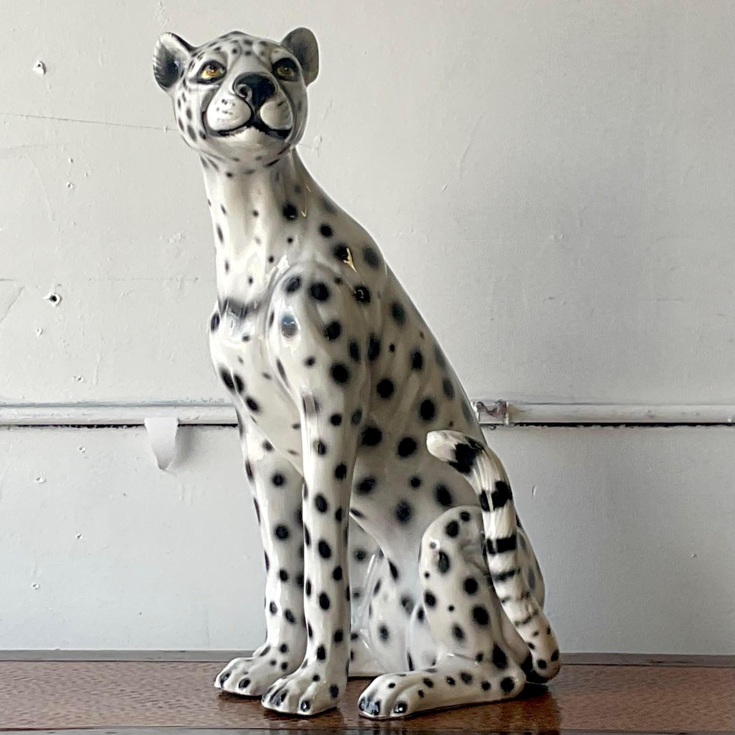 Italienischer glasierter Cheetah aus Keramik von Boho im Zustand „Gut“ im Angebot in west palm beach, FL