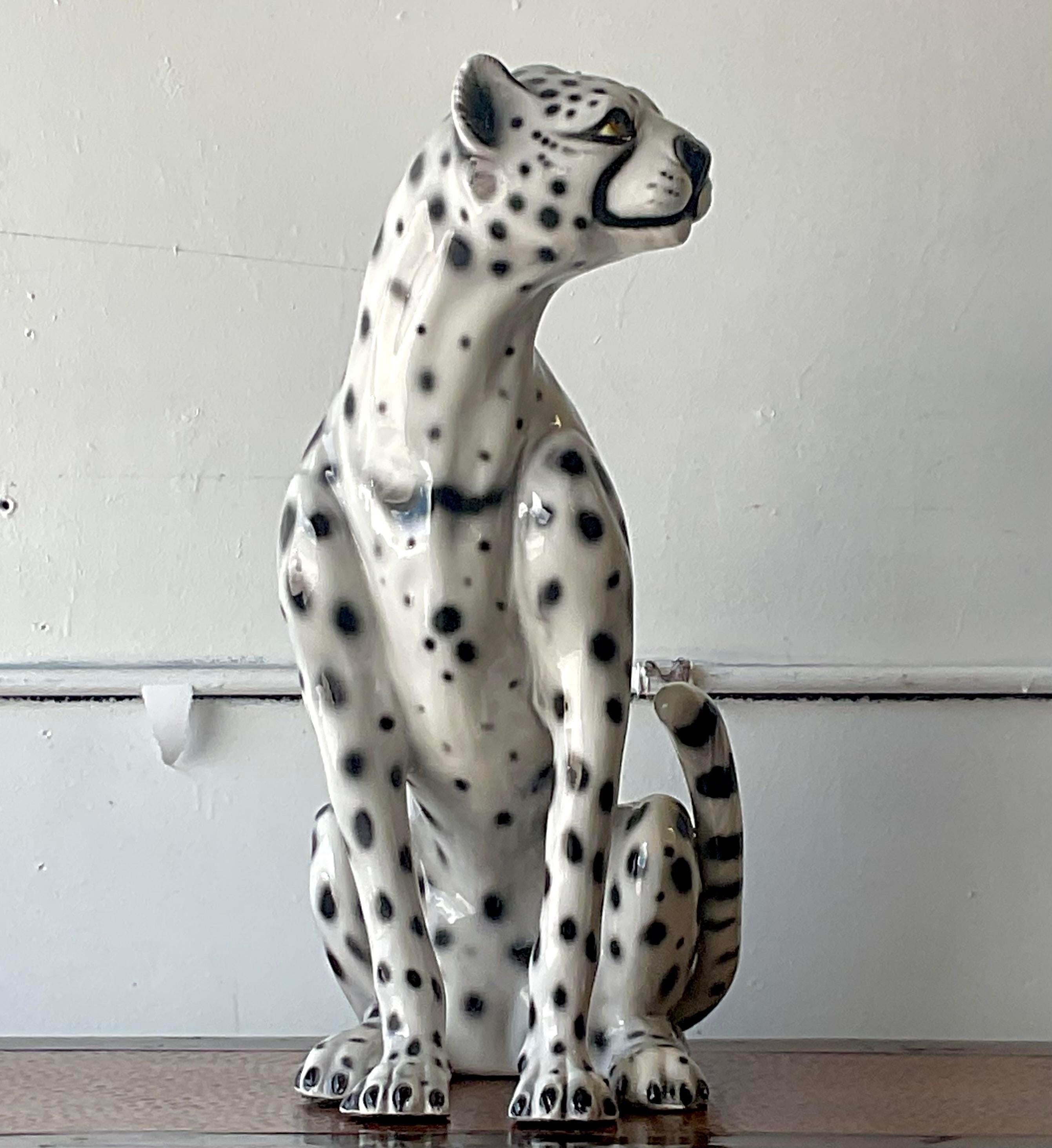 Italienischer glasierter Cheetah aus Keramik von Boho (20. Jahrhundert) im Angebot