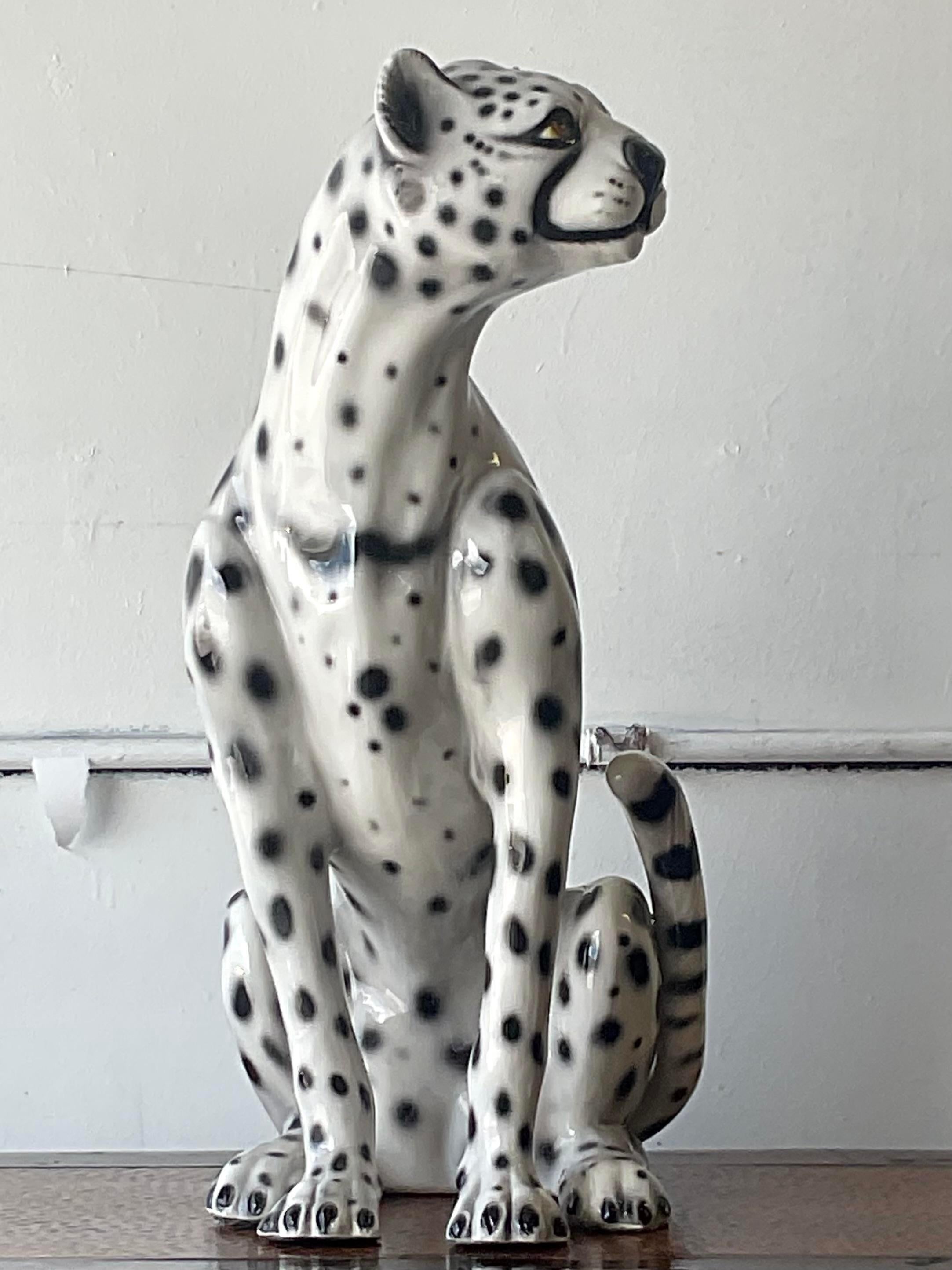 Italienischer glasierter Cheetah aus Keramik von Boho im Angebot 1