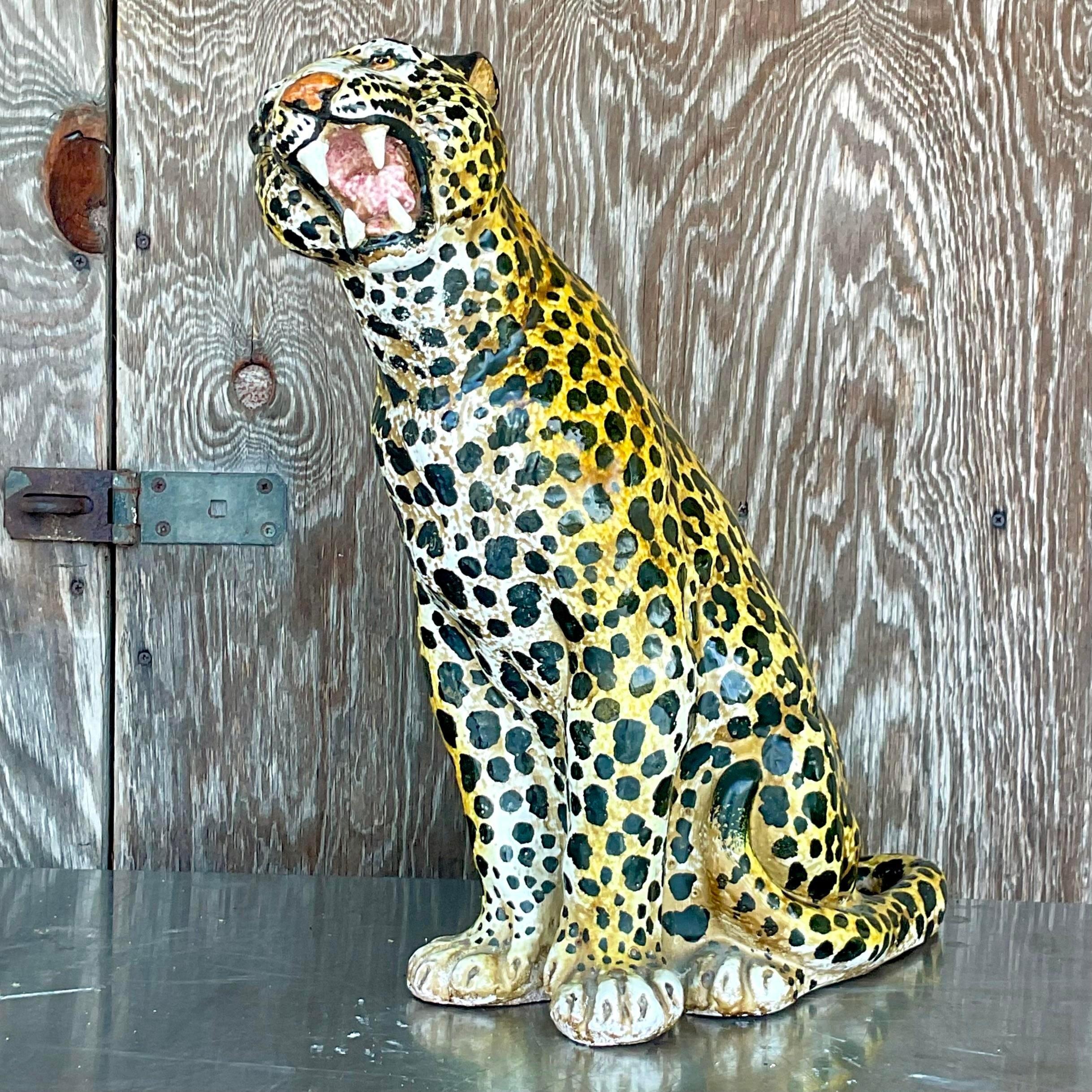 Vintage Boho Italian Glazed Ceramic Leopard For Sale 4
