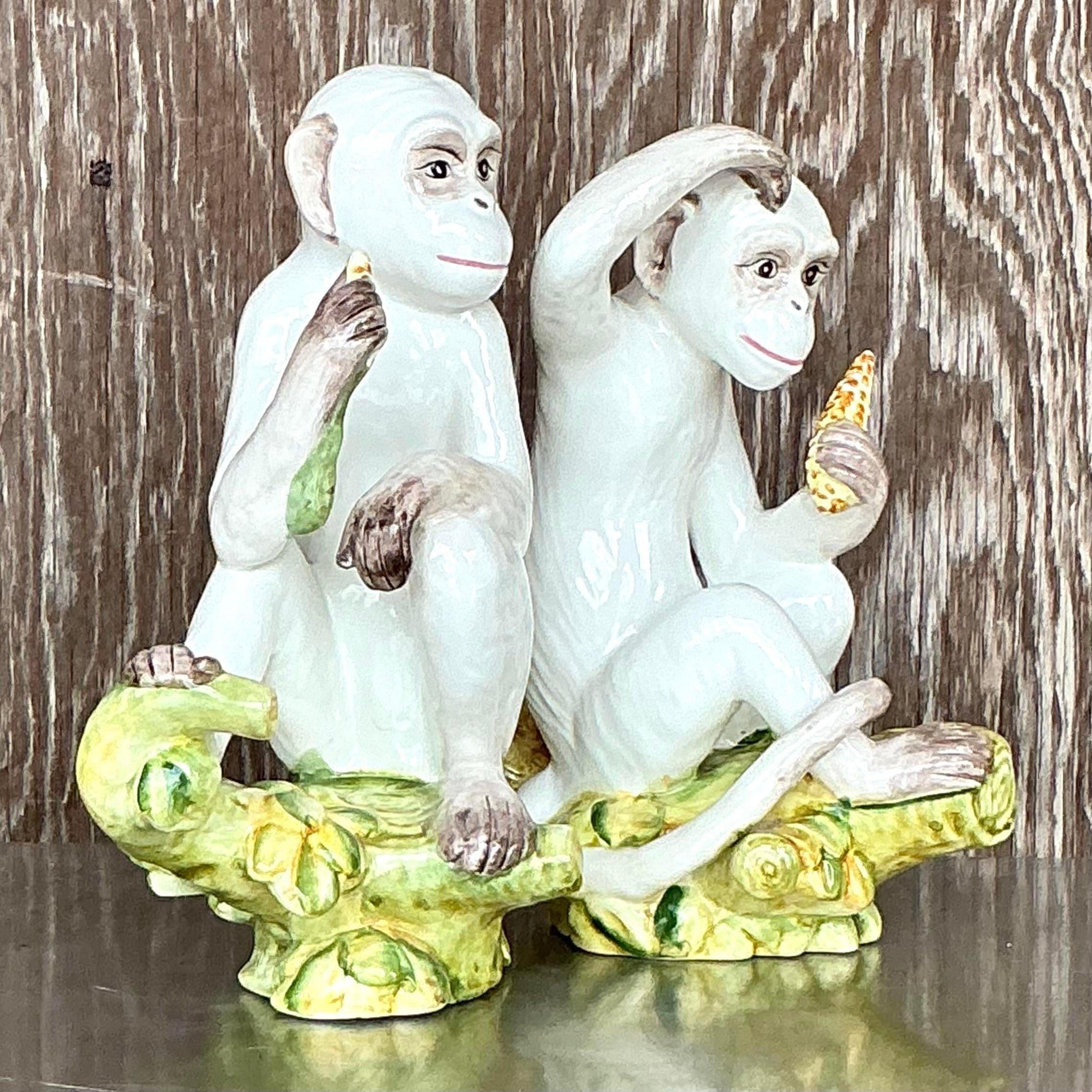 Céramique Monkeys italiens vintage Boho en céramique émaillée - Lot de 2 en vente
