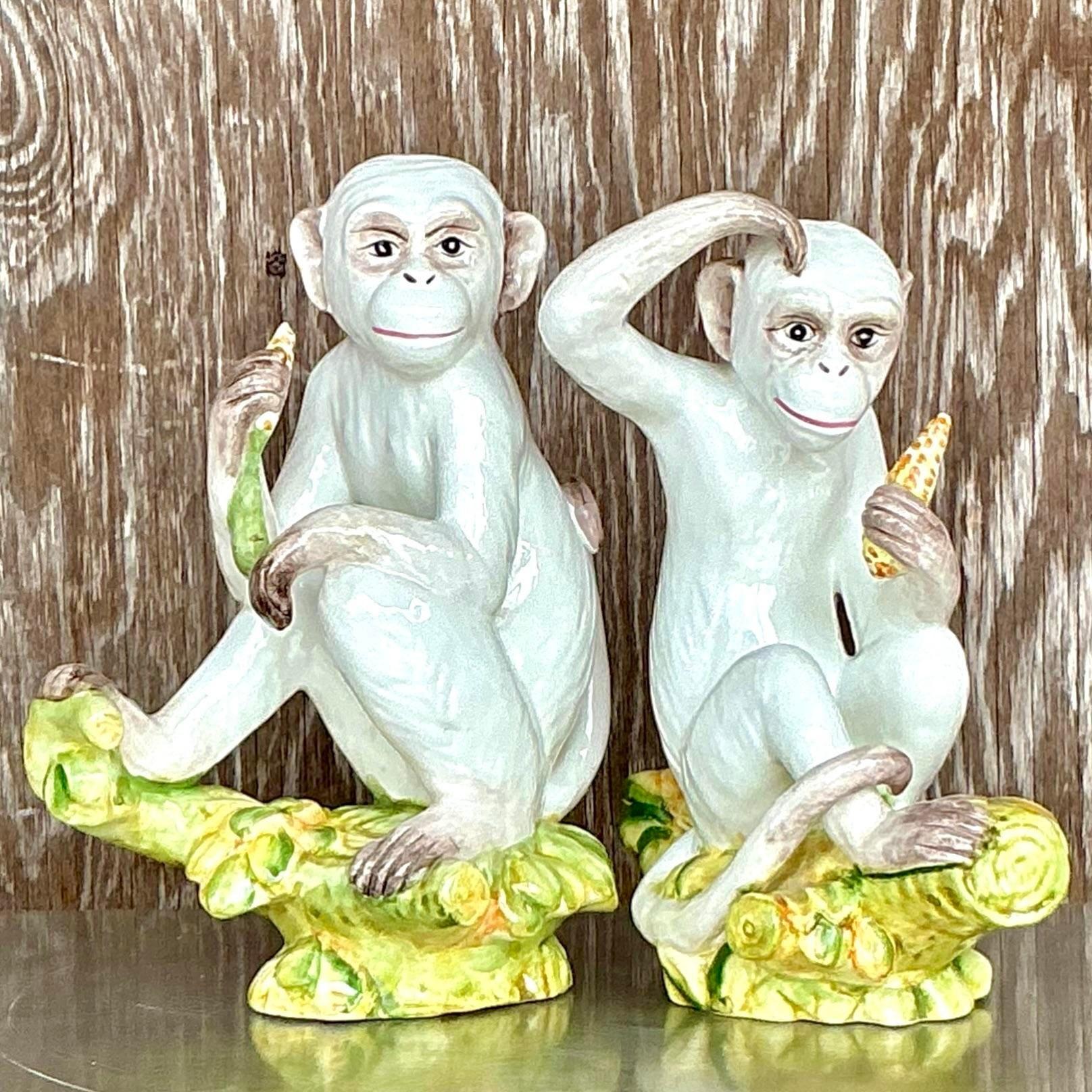 Monkeys italiens vintage Boho en céramique émaillée - Lot de 2 en vente 2