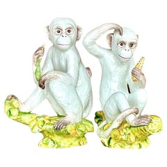 Vintage Boho Italian Glazed Ceramic Monkeys - Set of 2