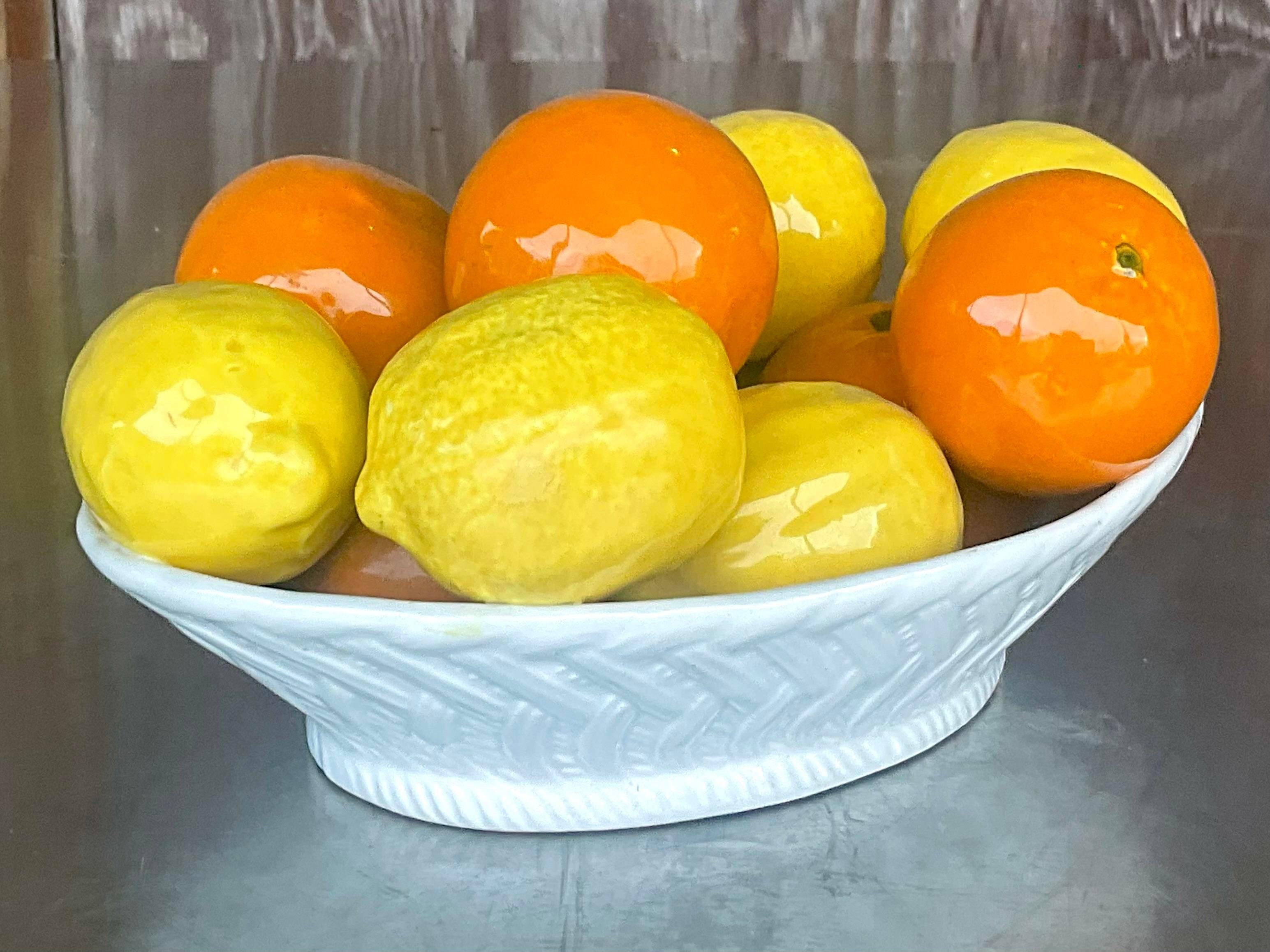 Bohemian Vintage Boho Italian Glazed Ceramic Oranges and Lemons