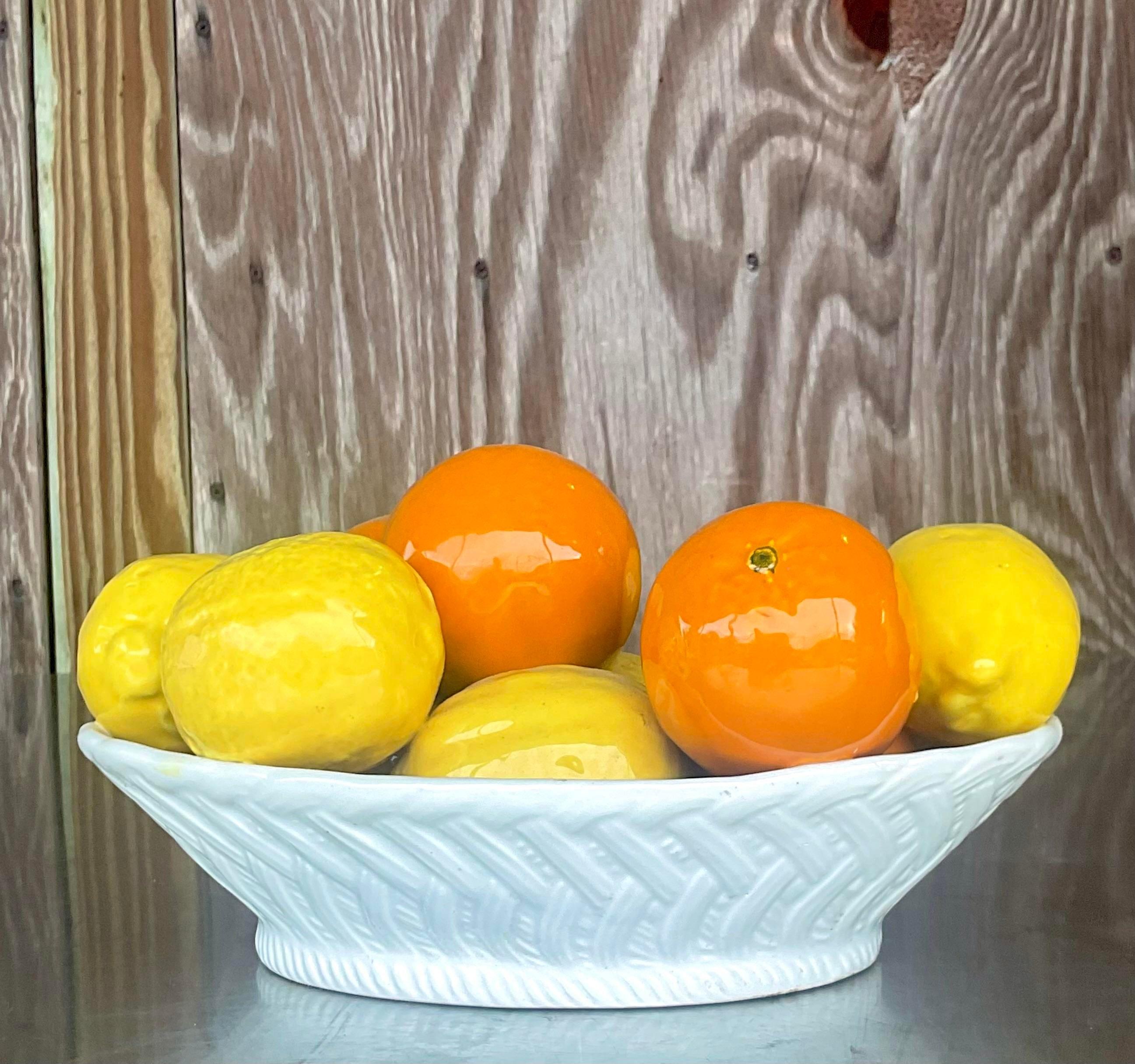 Vintage Boho Italian Glazed Ceramic Oranges and Lemons 1