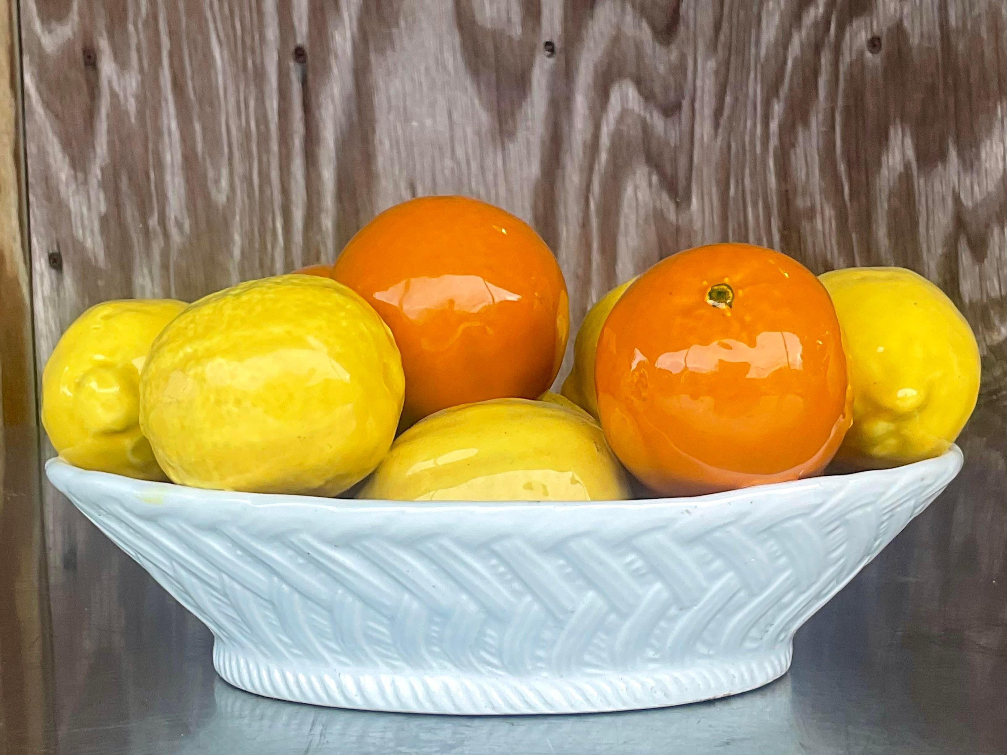 Vintage Boho Italian Glazed Ceramic Oranges and Lemons 2