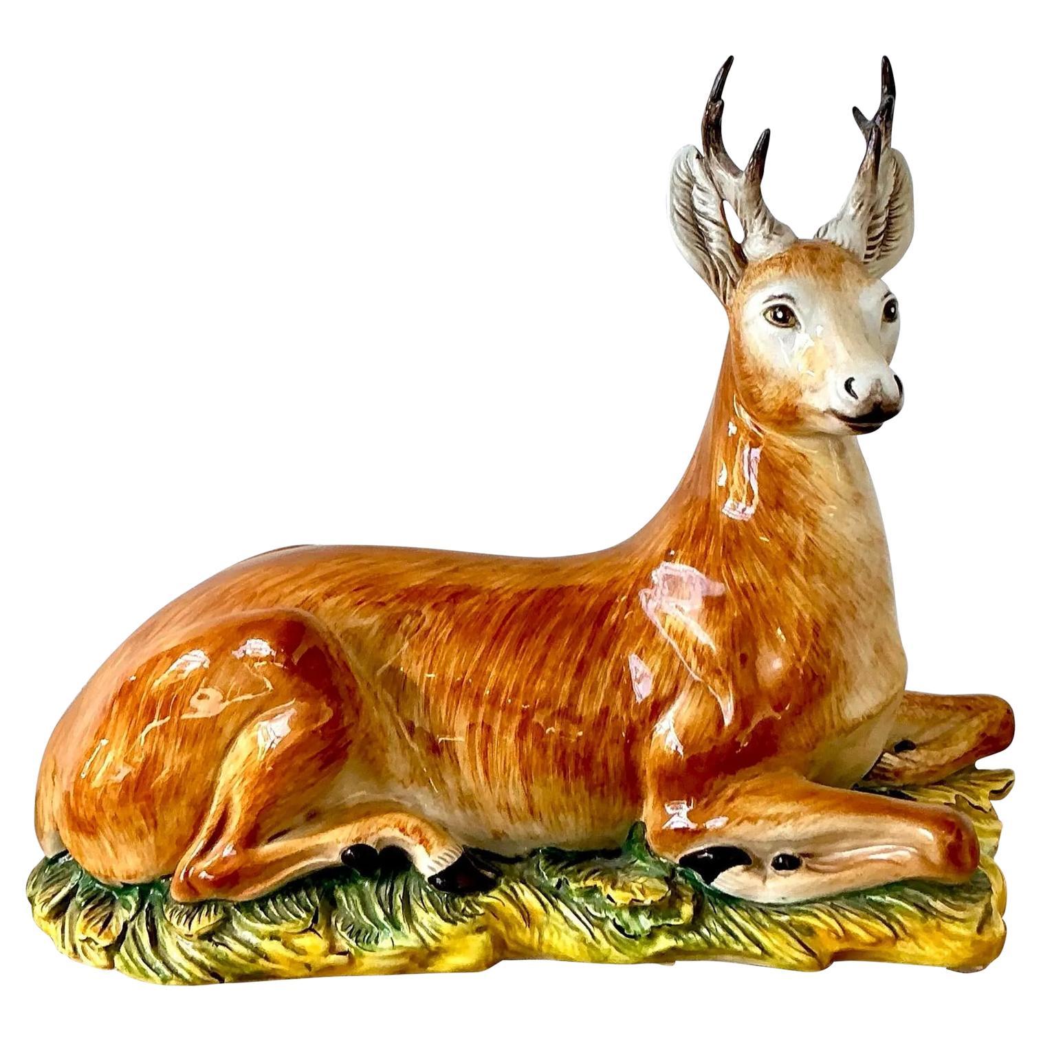Vintage Boho Italian Glazed Ceramic Young Buck