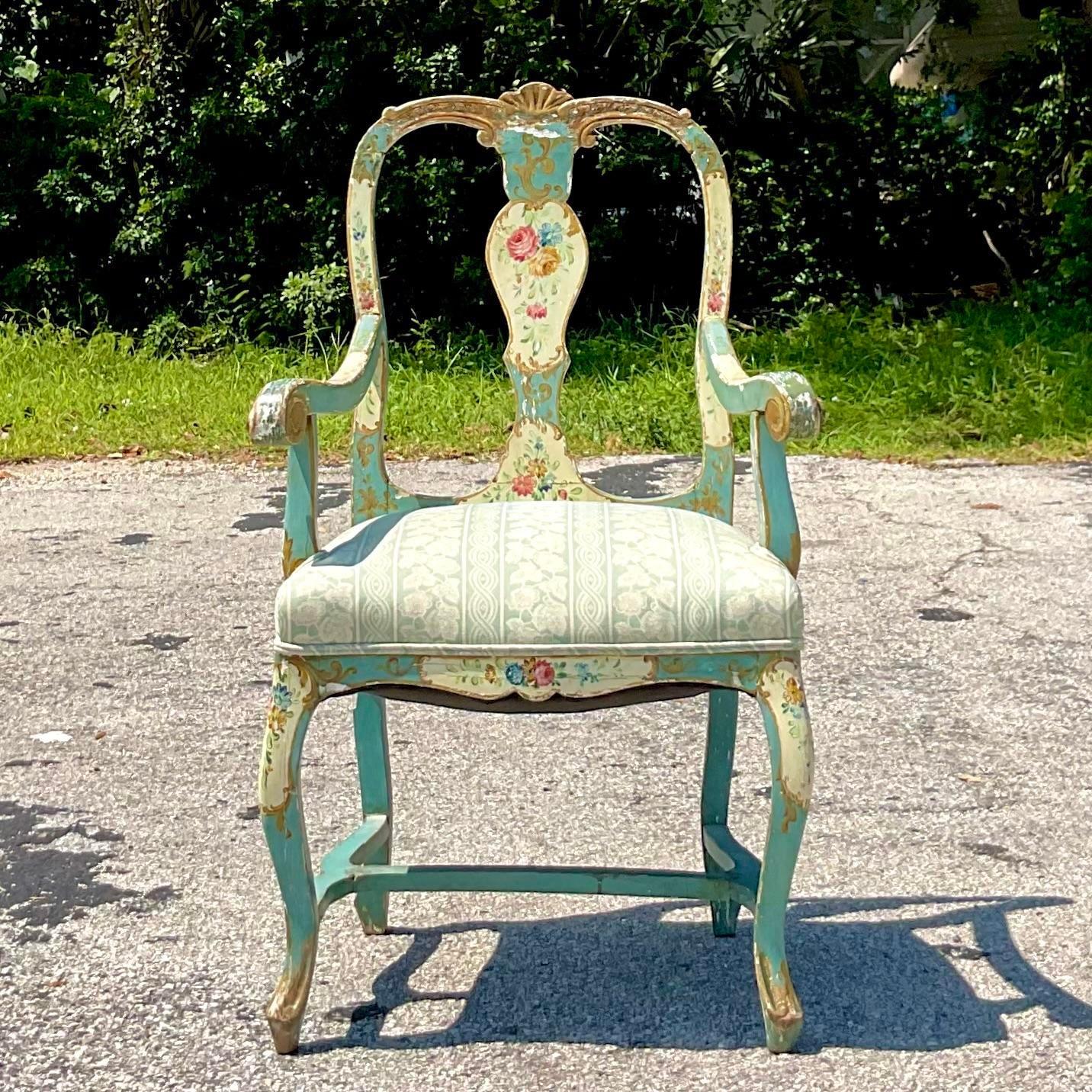 Bohemian Vintage Boho Italian Hand Painted Arm Chair For Sale