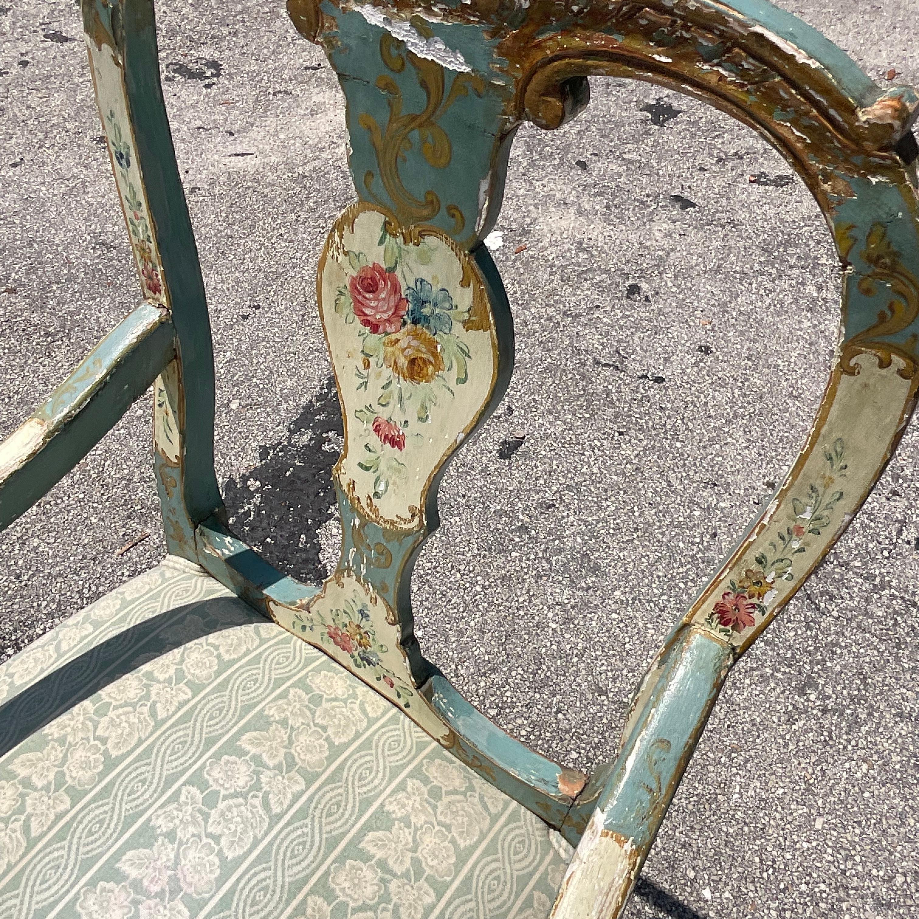 Upholstery Vintage Boho Italian Hand Painted Arm Chair For Sale