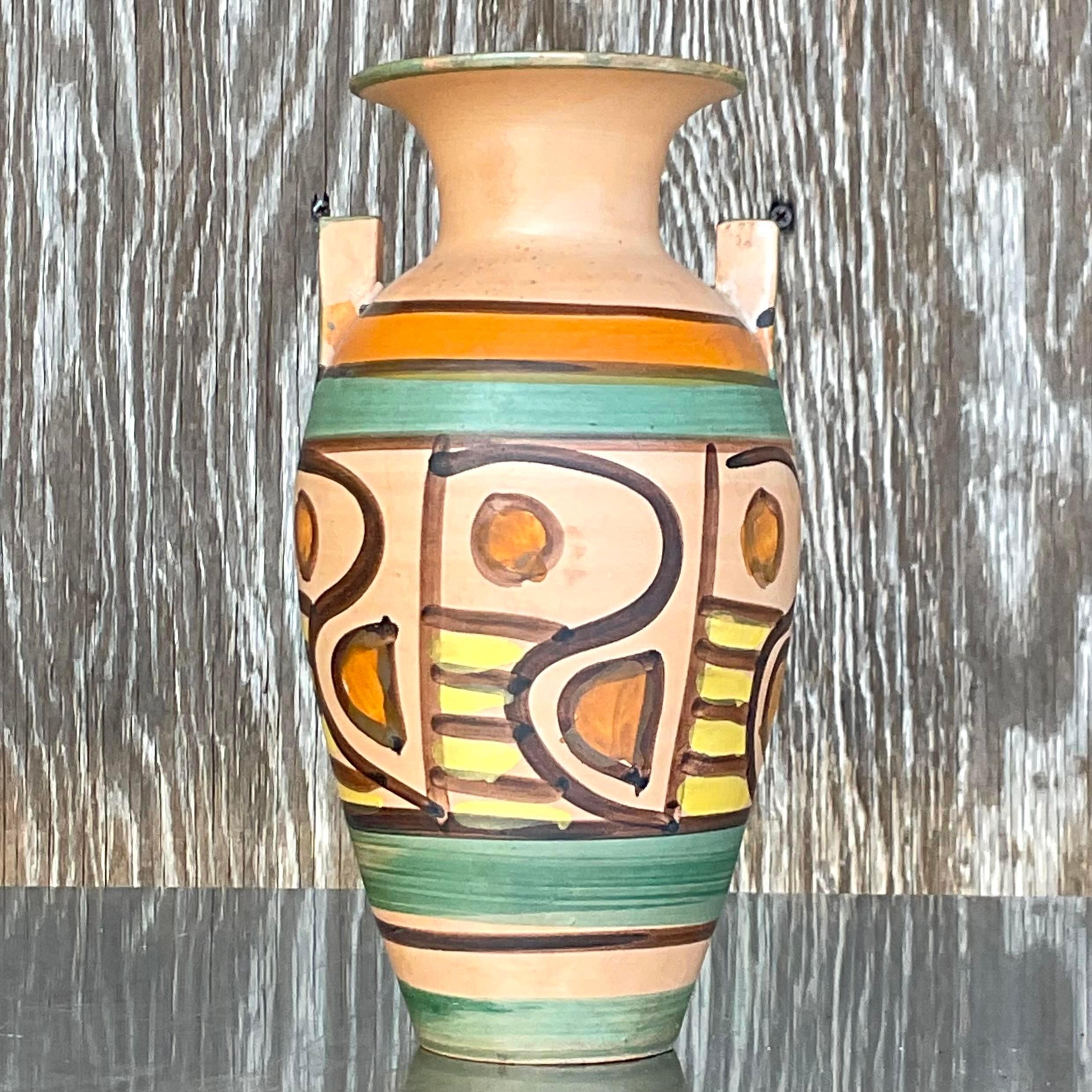 Vintage Boho Italian Hand Painted Vase For Sale 4