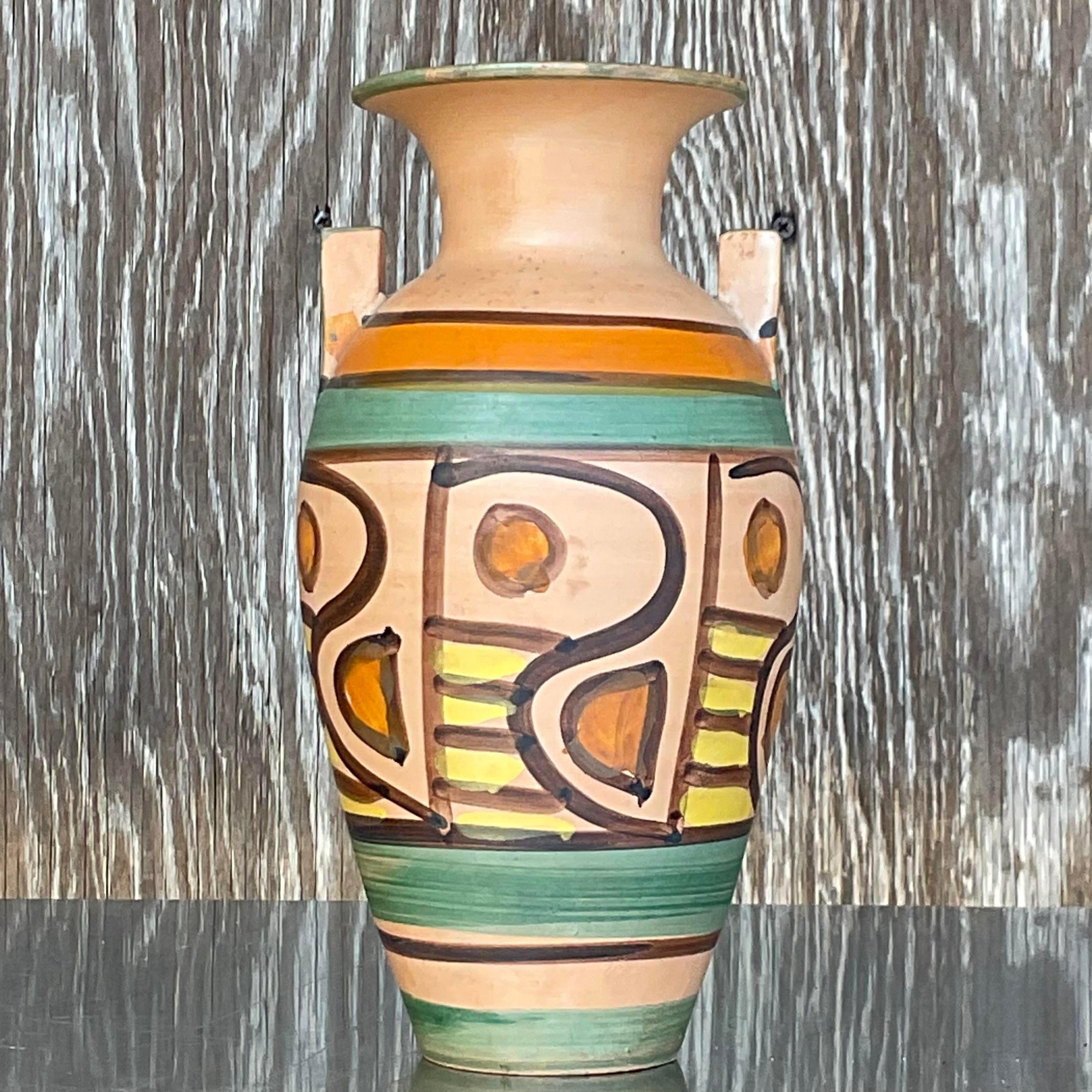 Bohemian Vintage Boho Italian Hand Painted Vase For Sale