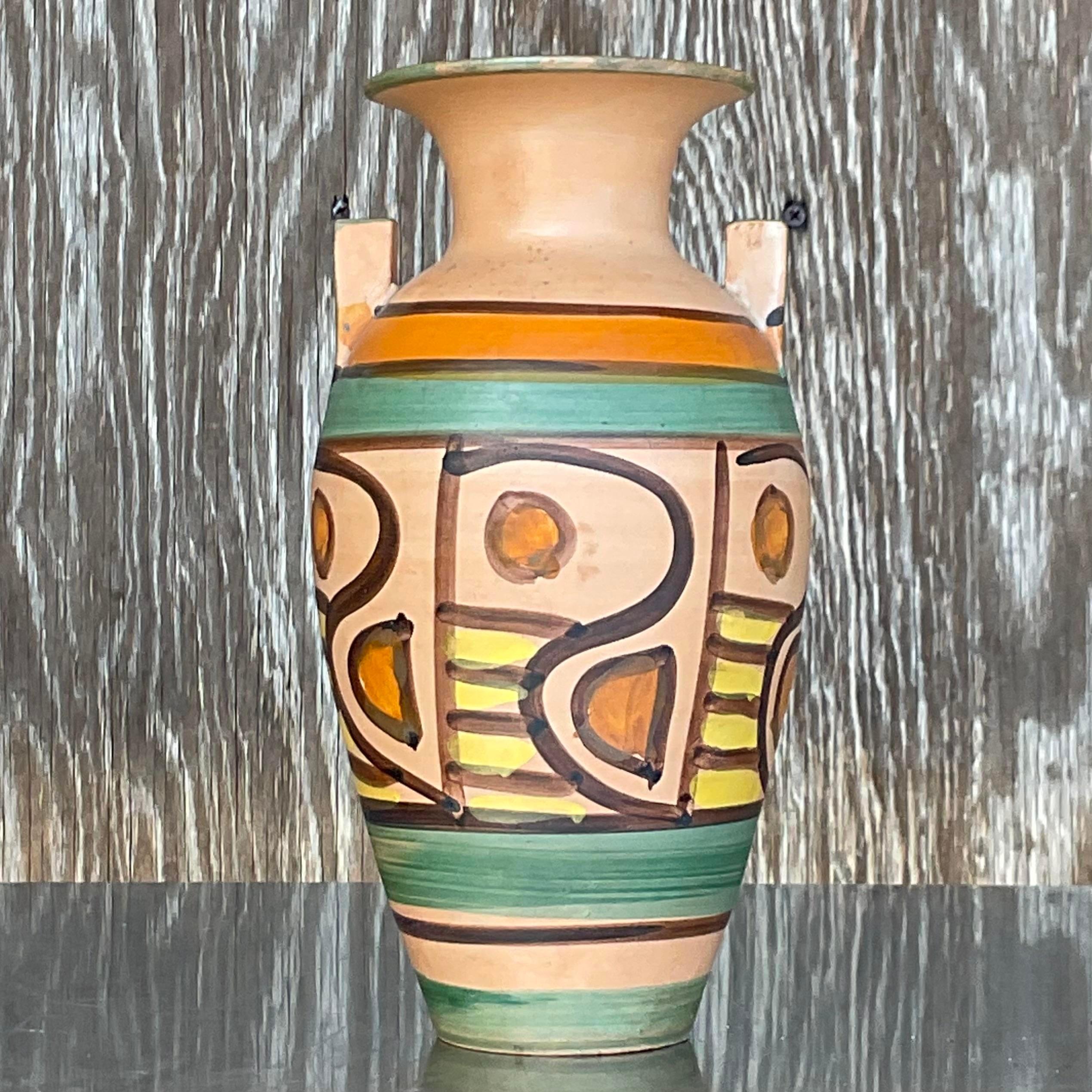 Vintage Boho Italian Hand Painted Vase In Good Condition For Sale In west palm beach, FL
