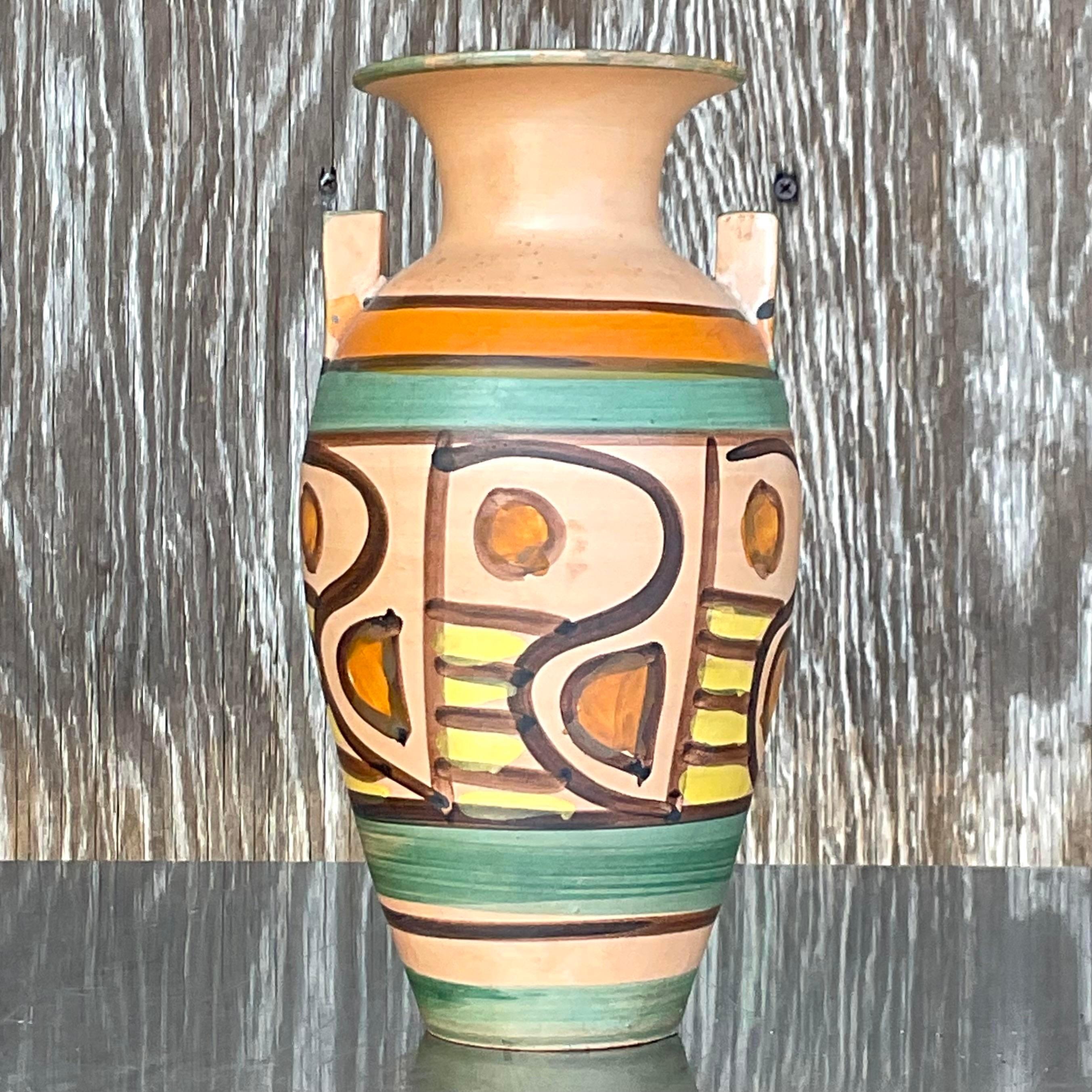 Vintage Boho Italian Hand Painted Vase For Sale 1