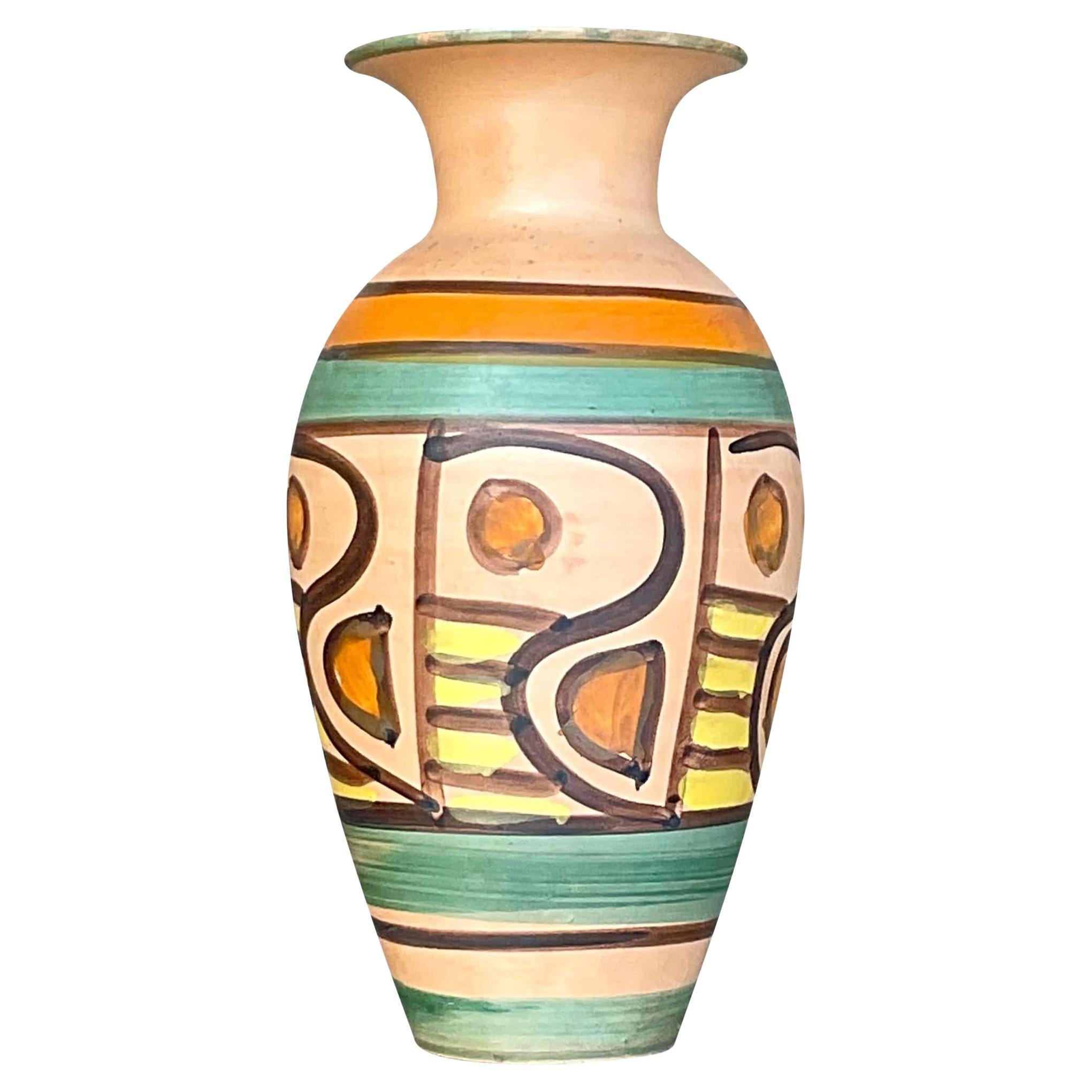 Vintage Boho Italian Hand Painted Vase For Sale