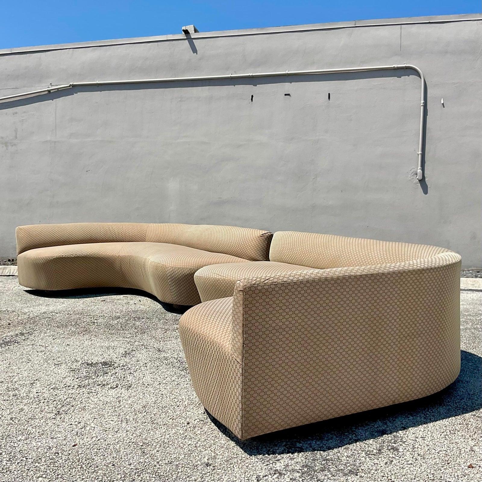 20th Century Vintage Boho Italian Logo Biomorphic Sofas - a Pair