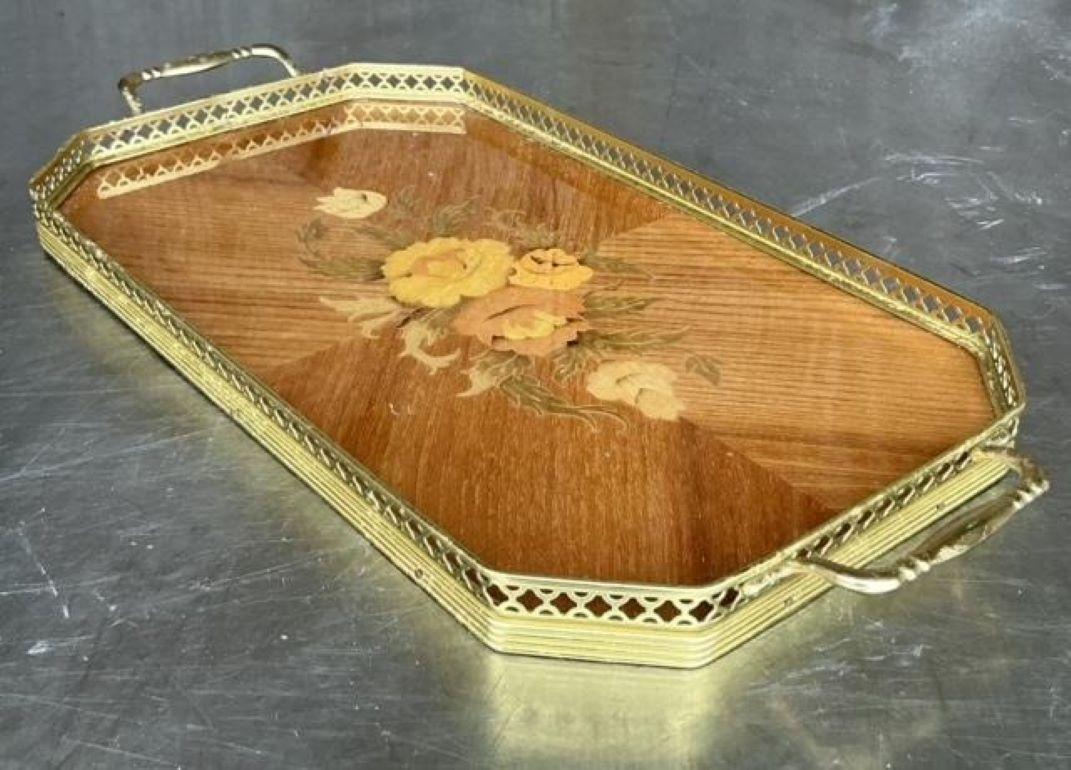 Bandeja Galería Vintage Boho Italiana Marquetería Latón en venta 3