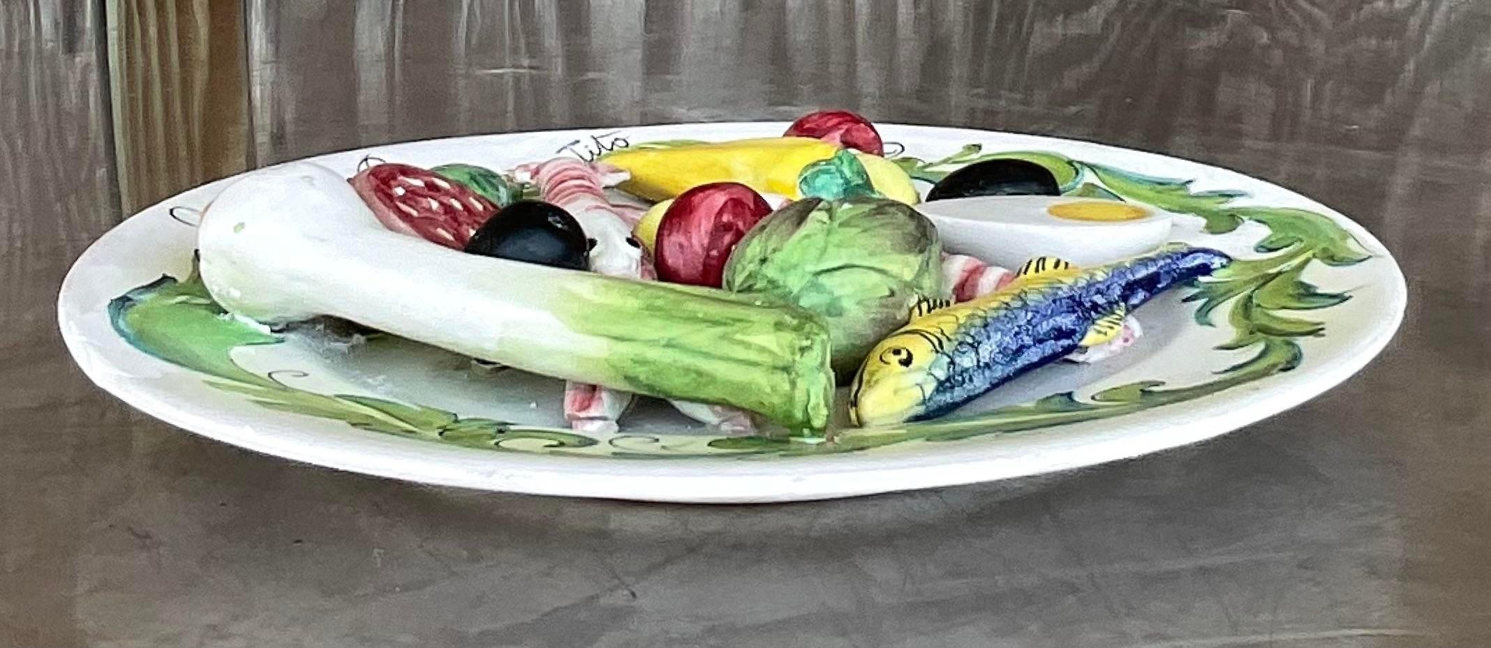 20ième siècle Assiette en majolique émaillée mate italienne vintage Boho en vente