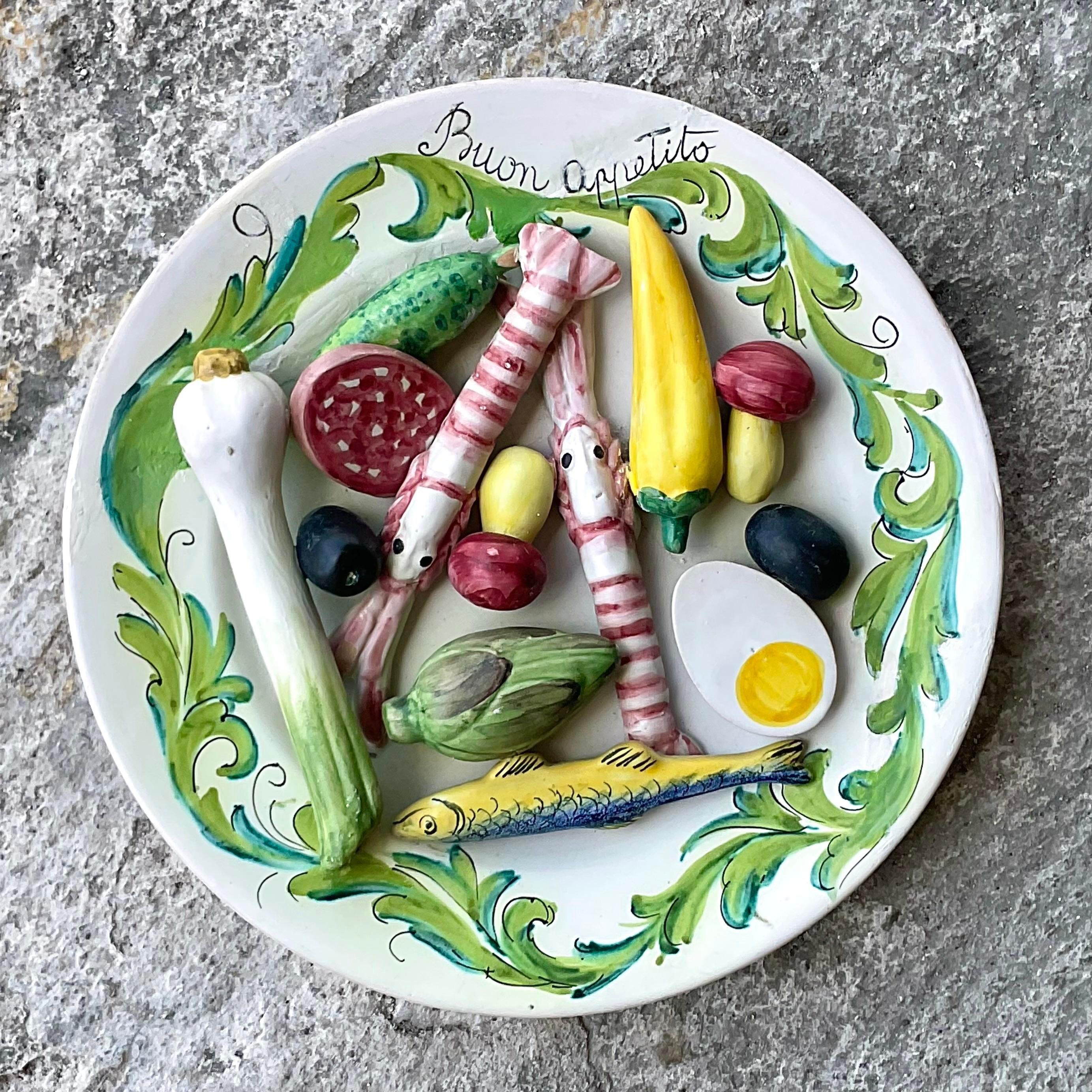 Ceramic Vintage Boho Italian Matte Glazed Majolica Plate For Sale