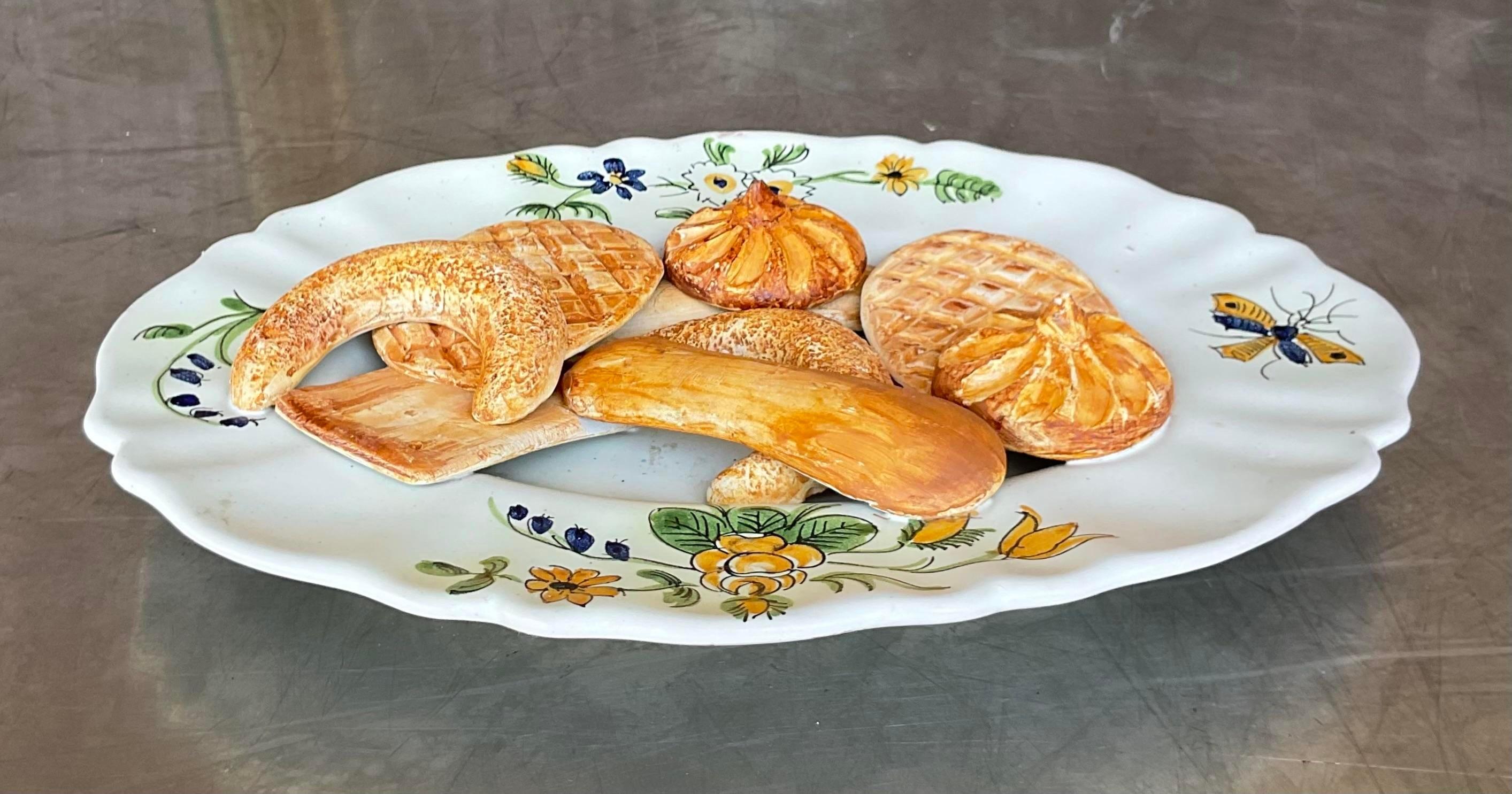 A stunning vintage Majolica plate of cookies. A charming composition with amazing hand painted detail. Made in Italy. Acquired from a Miami estate.
