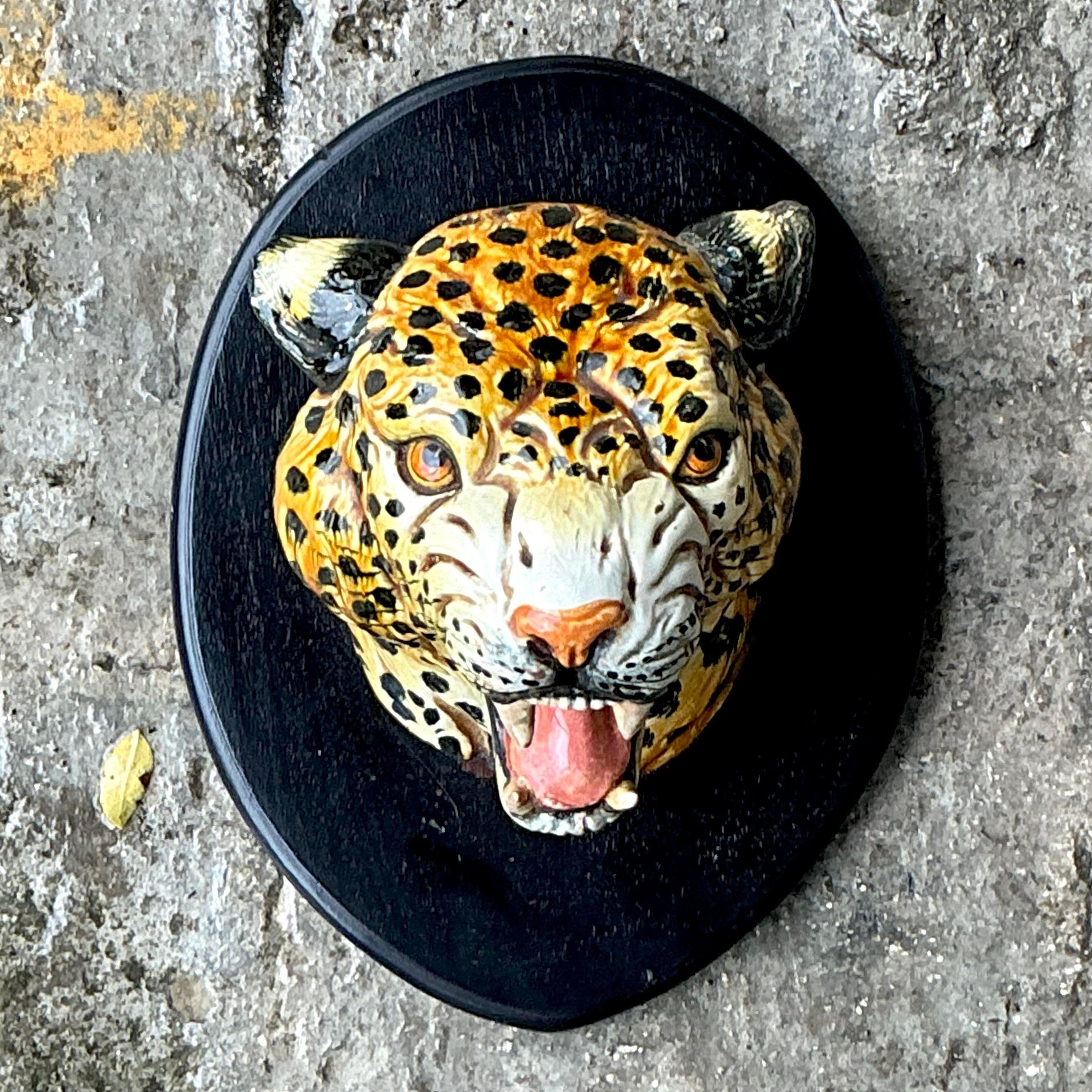 Vintage Boho Italian Mounted Ceramic Tiger Head For Sale 1