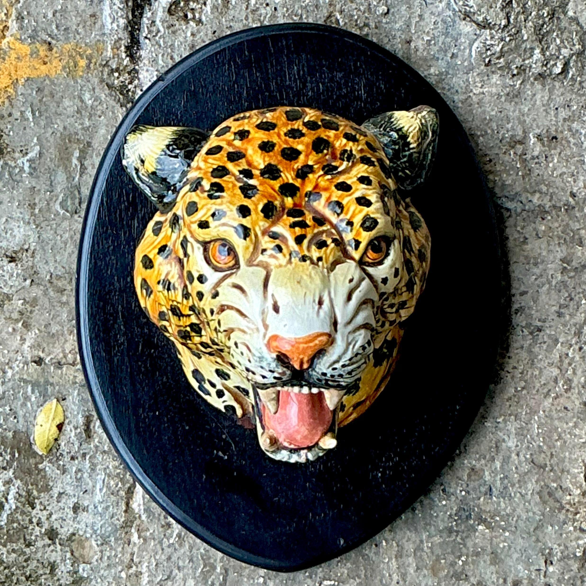 Vintage Boho Italian Mounted Ceramic Tiger Head For Sale 5