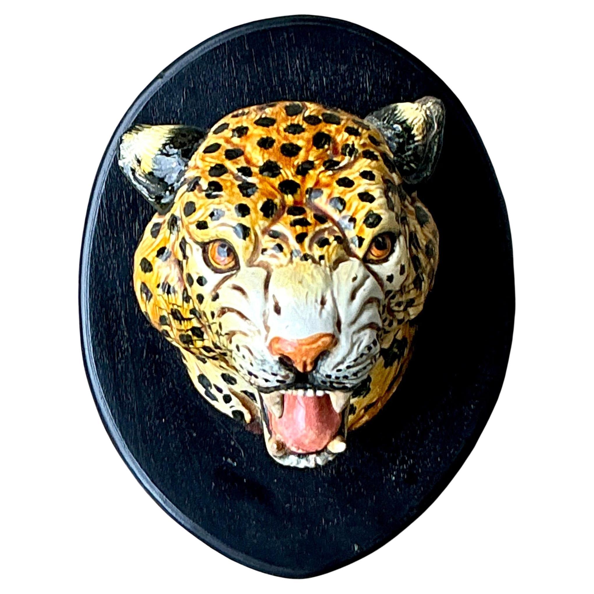 Cabeza de Tigre de Cerámica Montada Vintage Boho Italiano