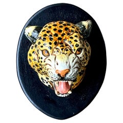 Cabeza de Tigre de Cerámica Montada Vintage Boho Italiano